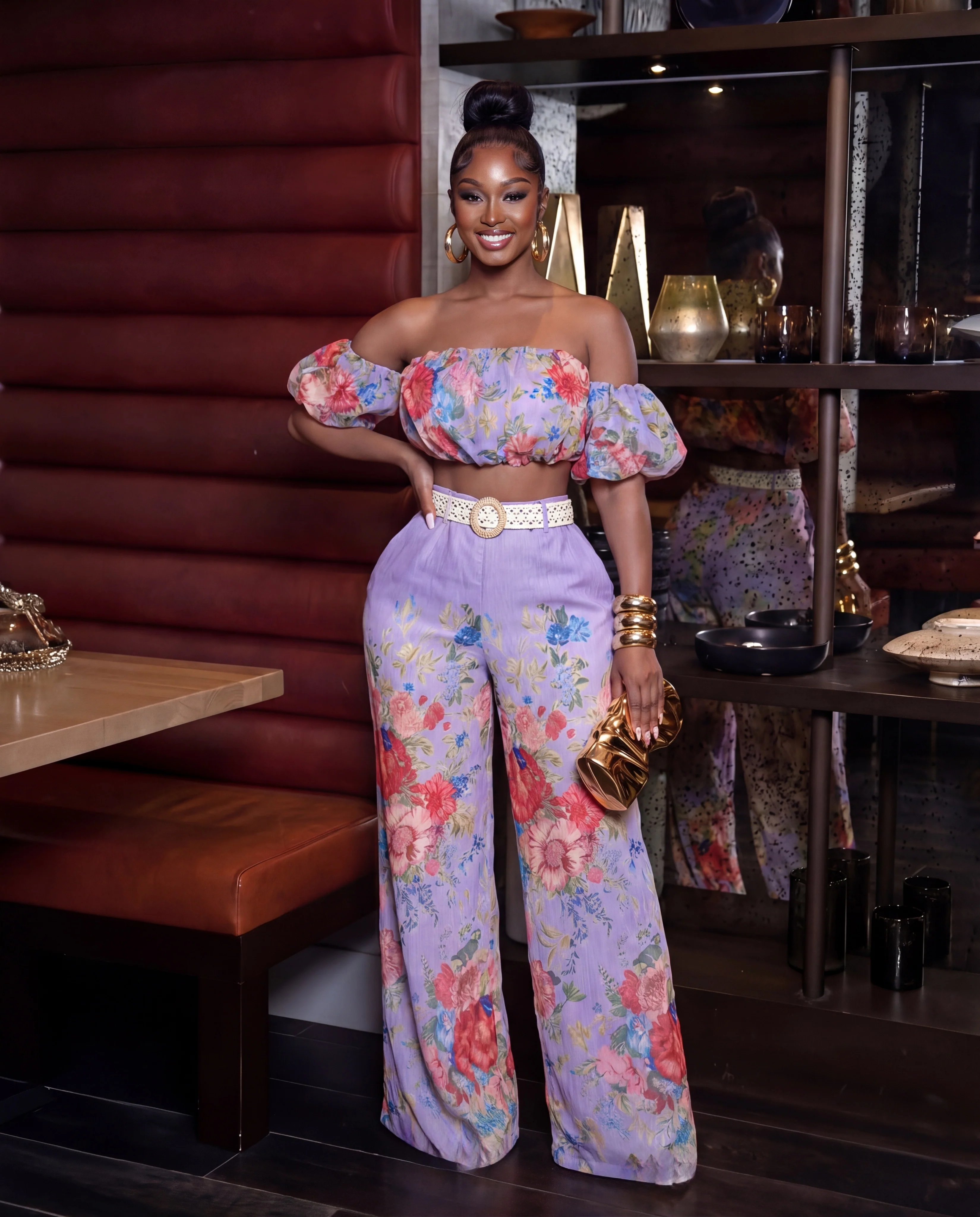 Always The Moment Floral Print Two-Piece Wide-Leg set ( Lavender) - Image 2