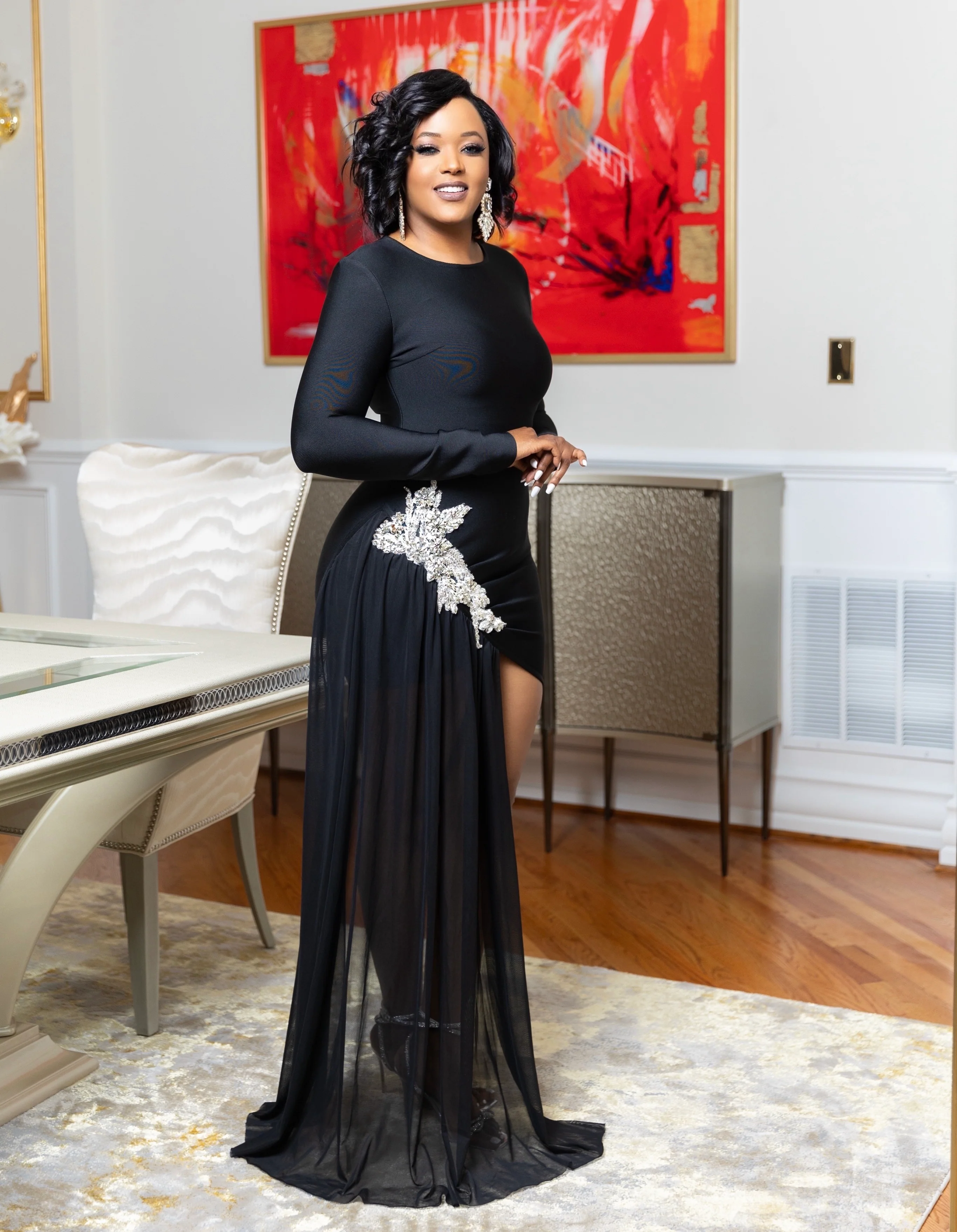 Ara Long Sleeve Crystal Bandage Dress - Image 2