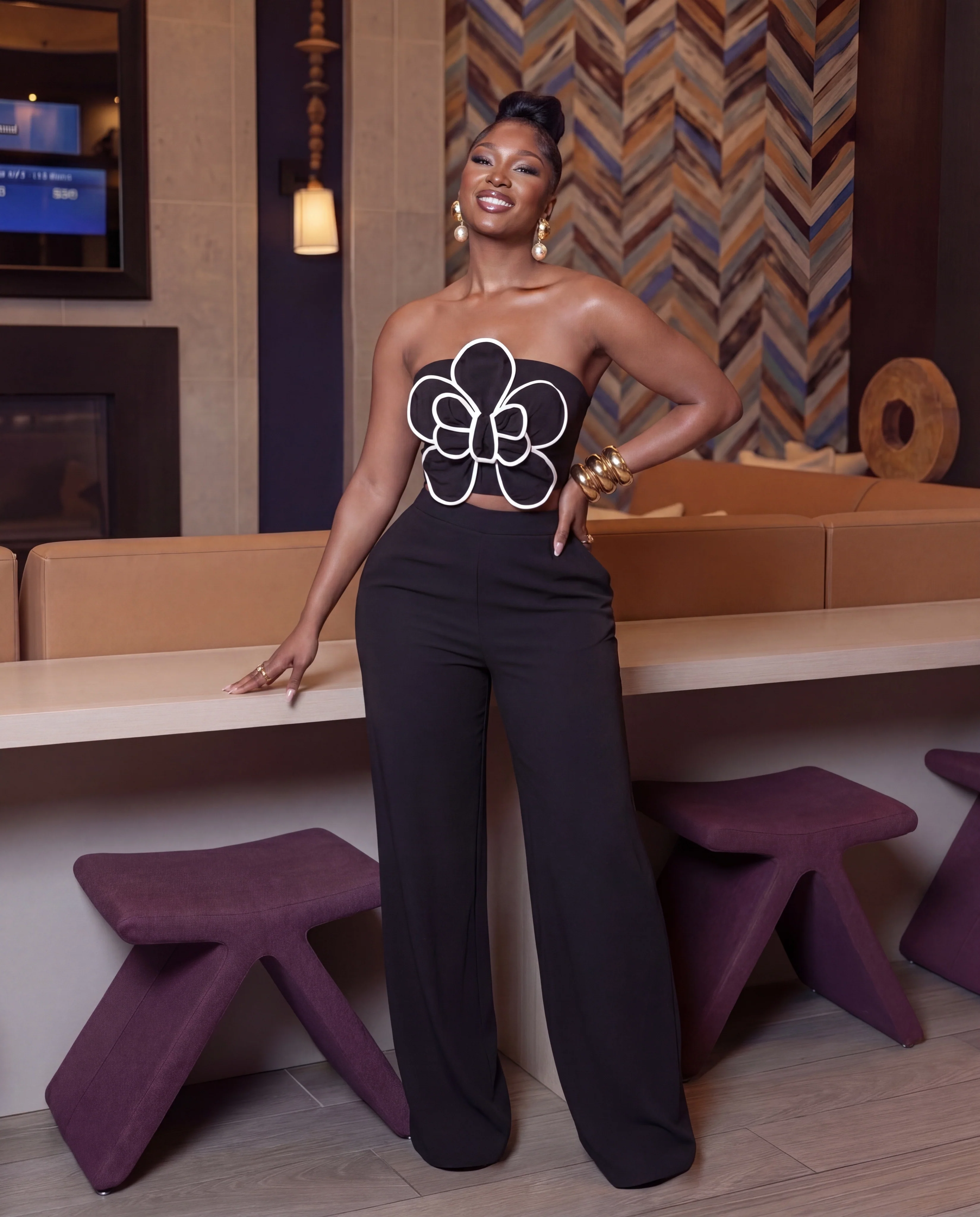 Black bow applique set