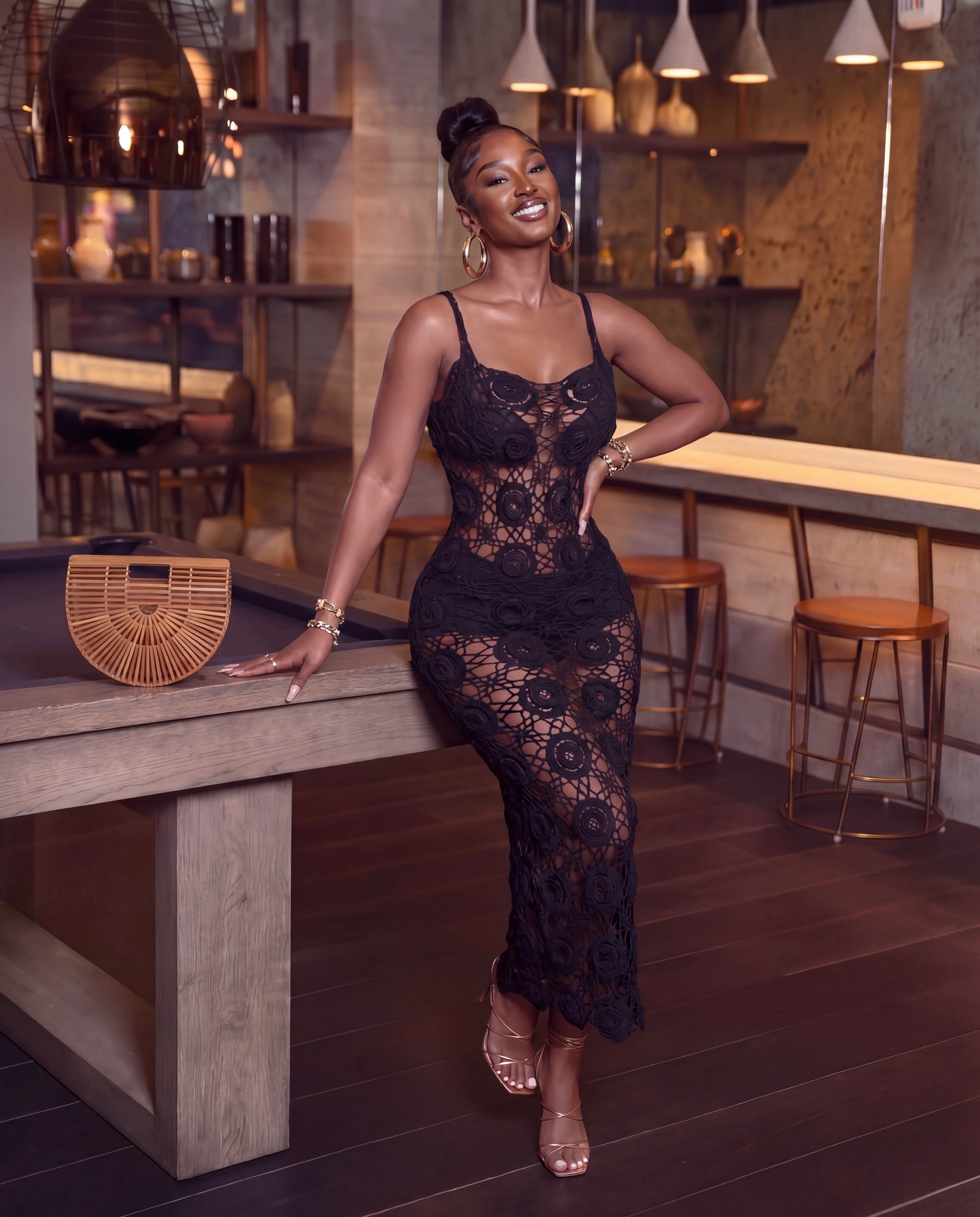 Black Rose Crochet Flower Bodycon Maxi Dress - Image 2