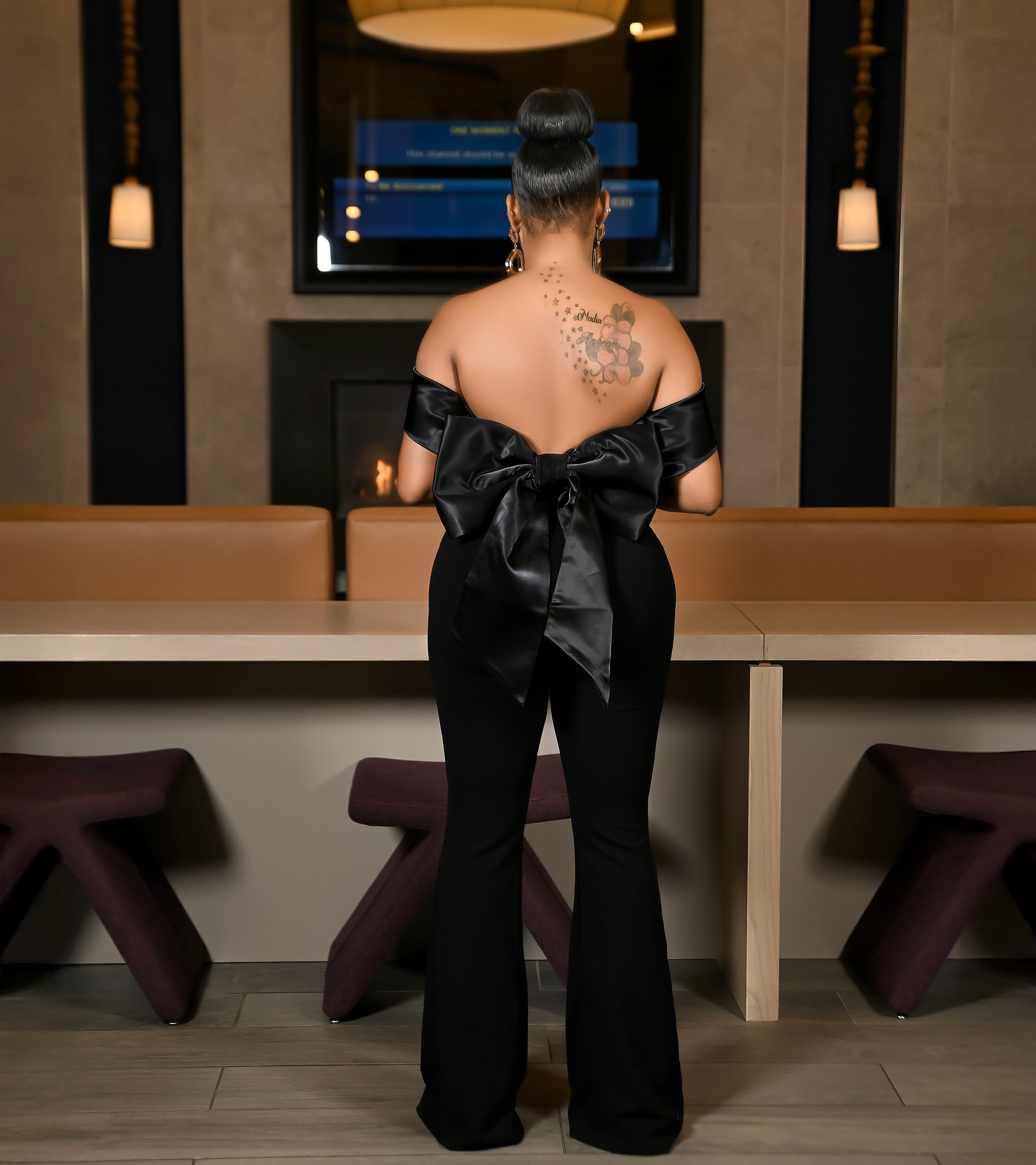 Black Satin And Techno Crepe Contast Jumpsuit - Image 2