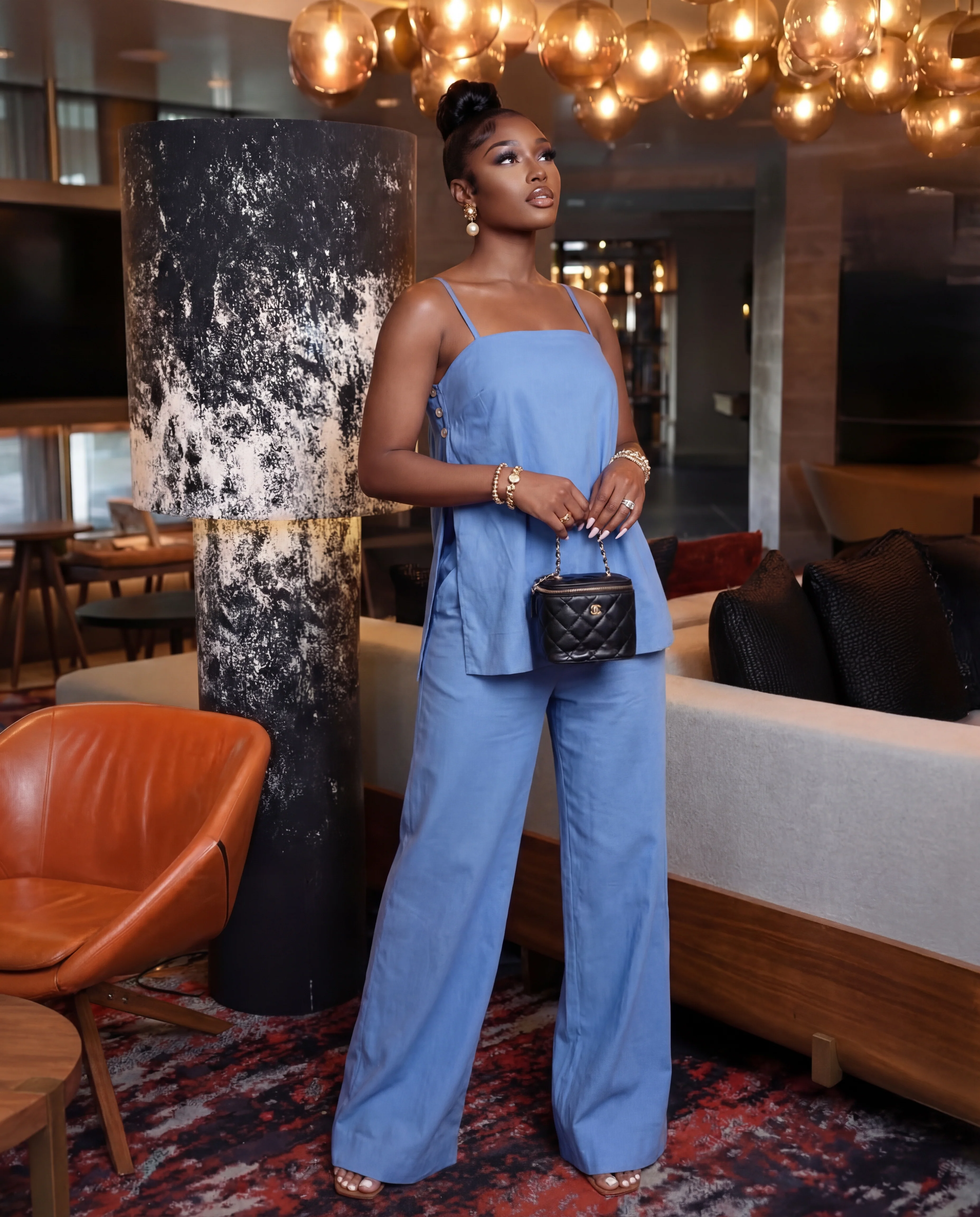 Blue Spaghetti Strap Top & Wide-leg Pants Set - Image 2