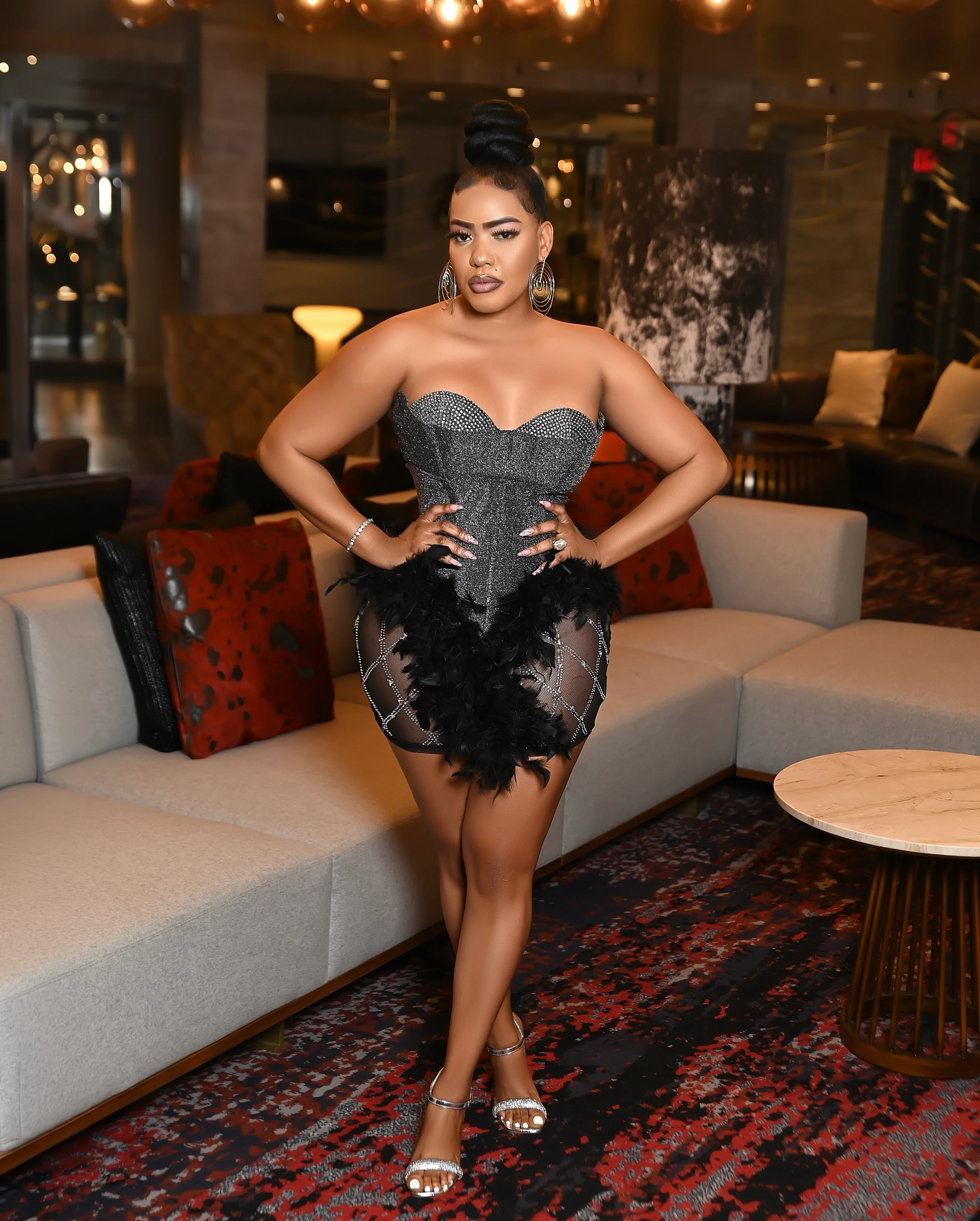 Boa Rhinestone mesh mini dress ( black ) - Image 2