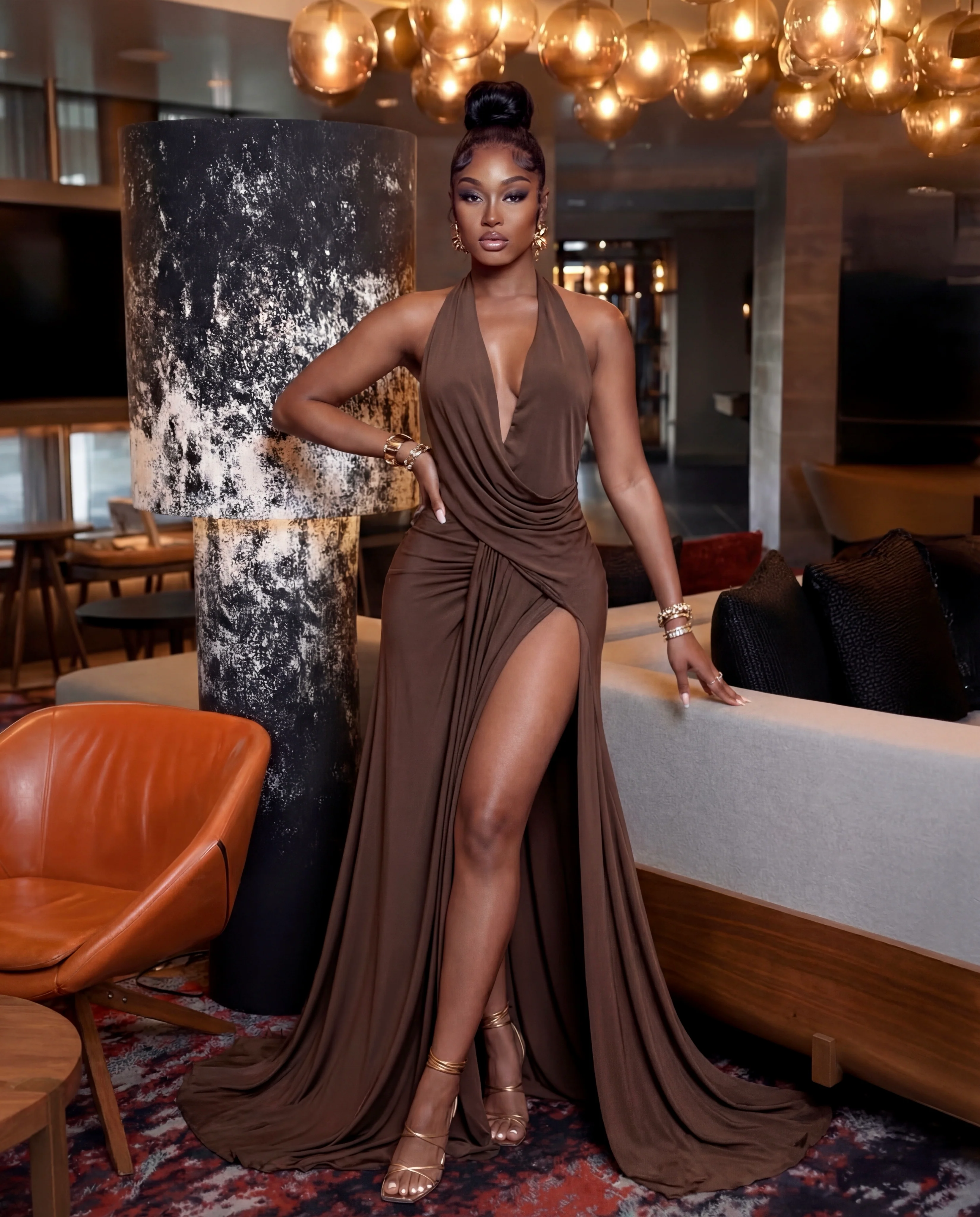 Brown Sienna Drape Halter Maxi Dress - Image 2