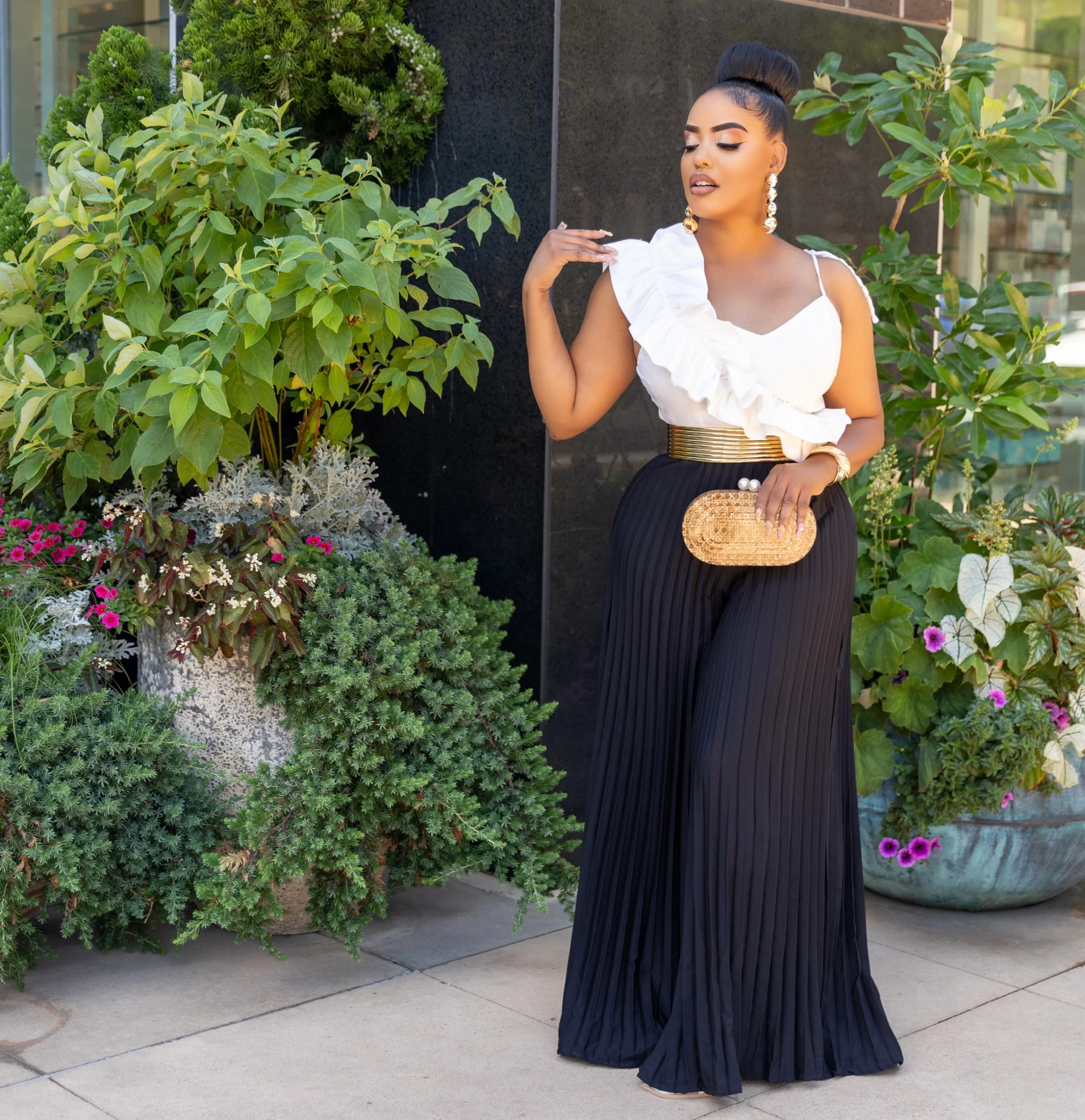 Cami Black white Asymmetrical Ruffle Detail Pleated Bottom Jumpsuit - Image 2