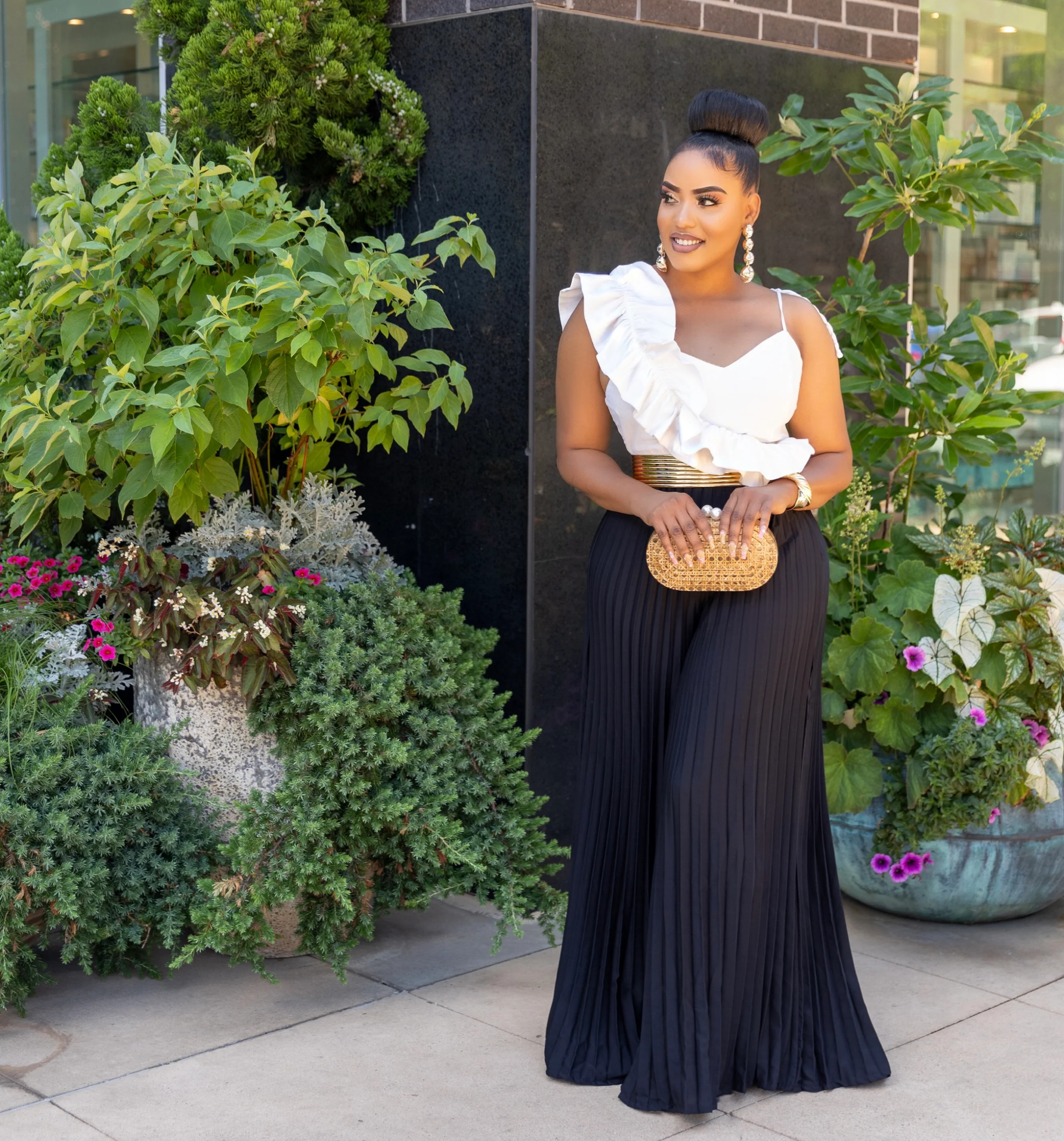 Cami Black white Asymmetrical Ruffle Detail Pleated Bottom Jumpsuit - Image 3
