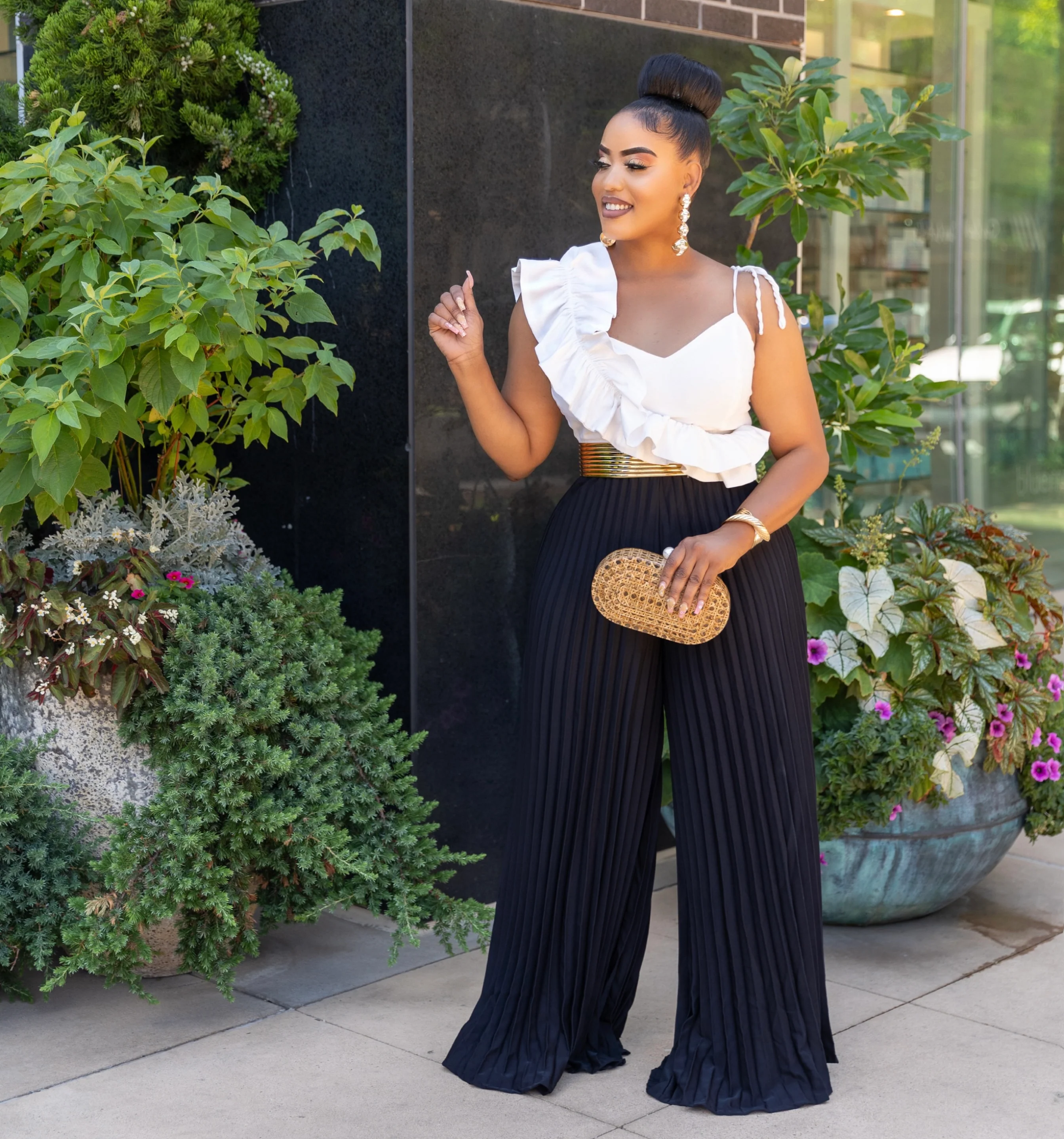 Cami Black white Asymmetrical Ruffle Detail Pleated Bottom Jumpsuit - Image 5