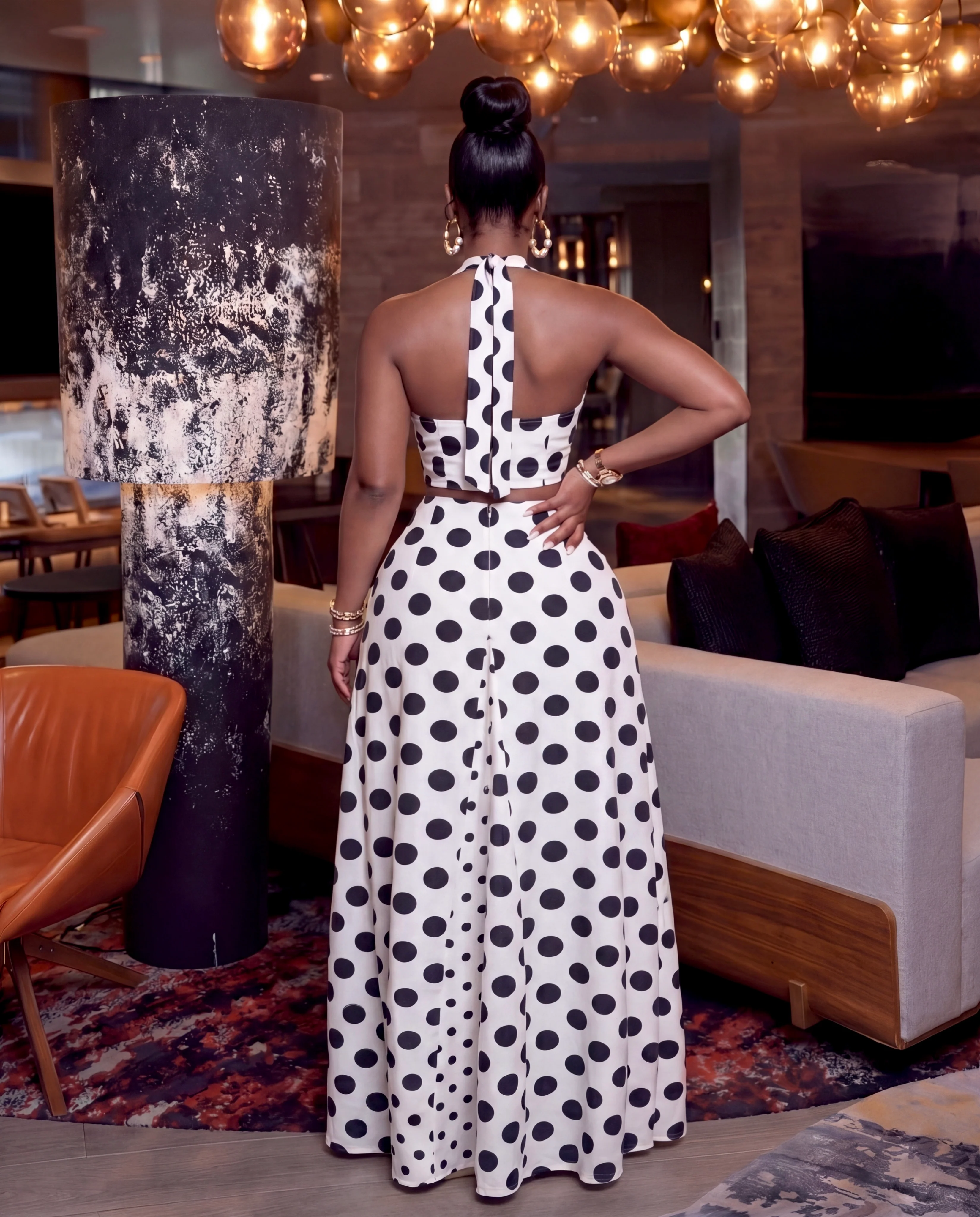 Candice Polka Dot Halter 3 Piece Scarf Skirt Set ( TALL GIRLS FRIENDLY ) - Image 3