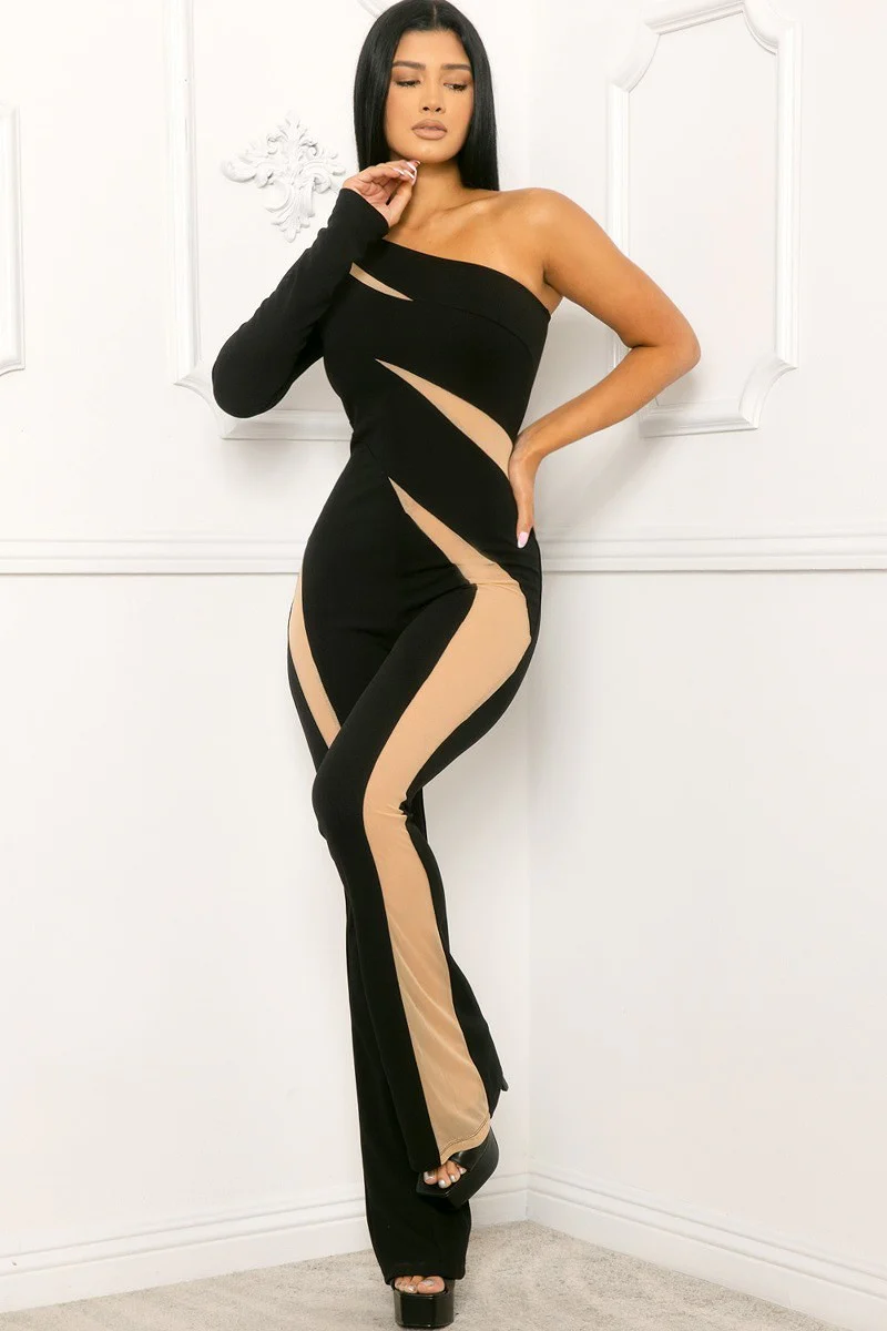 CONTRAST SHEER MESH PANELLED JUMPSUIT - Image 5