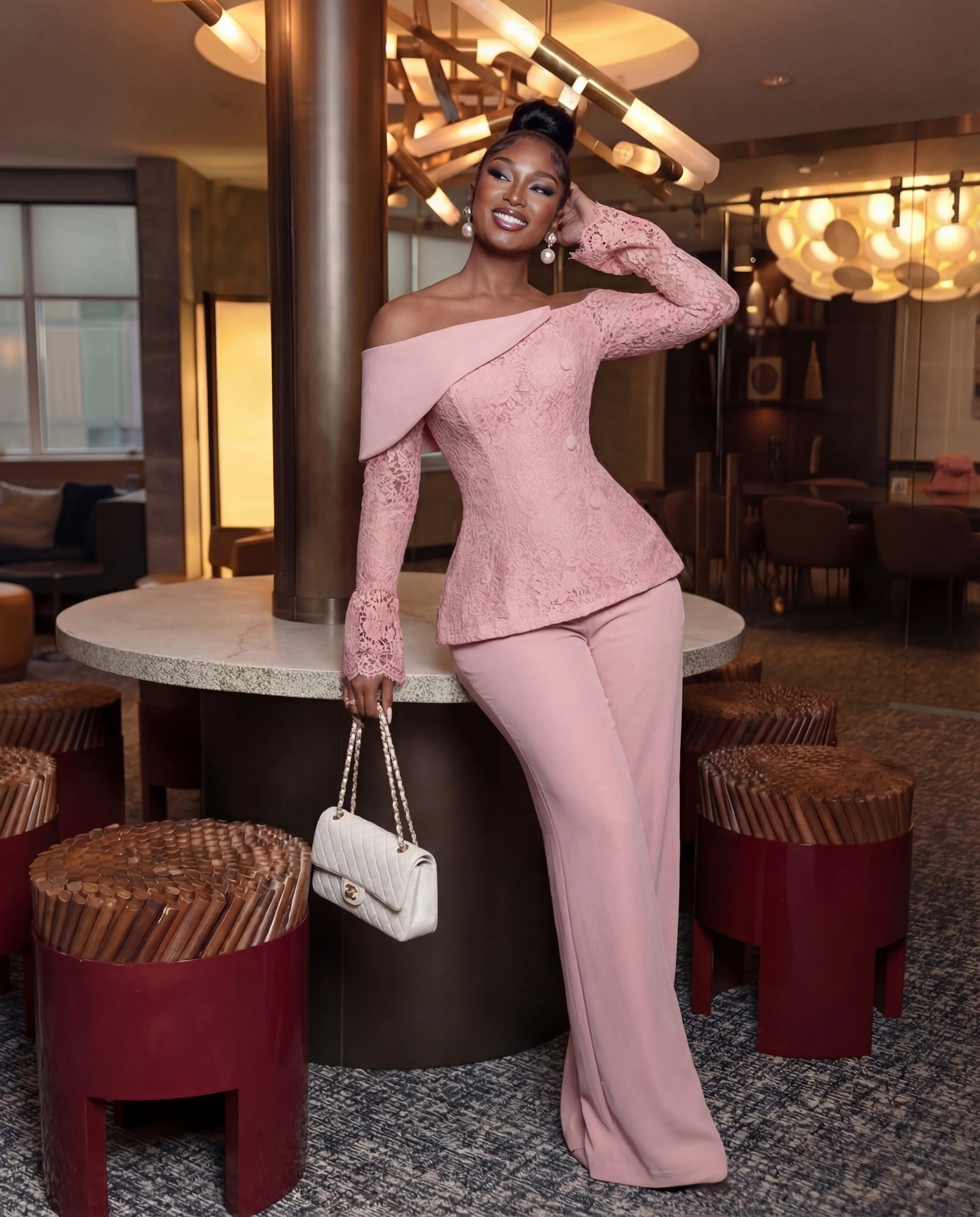 Rosy Double-breasted Blazer set