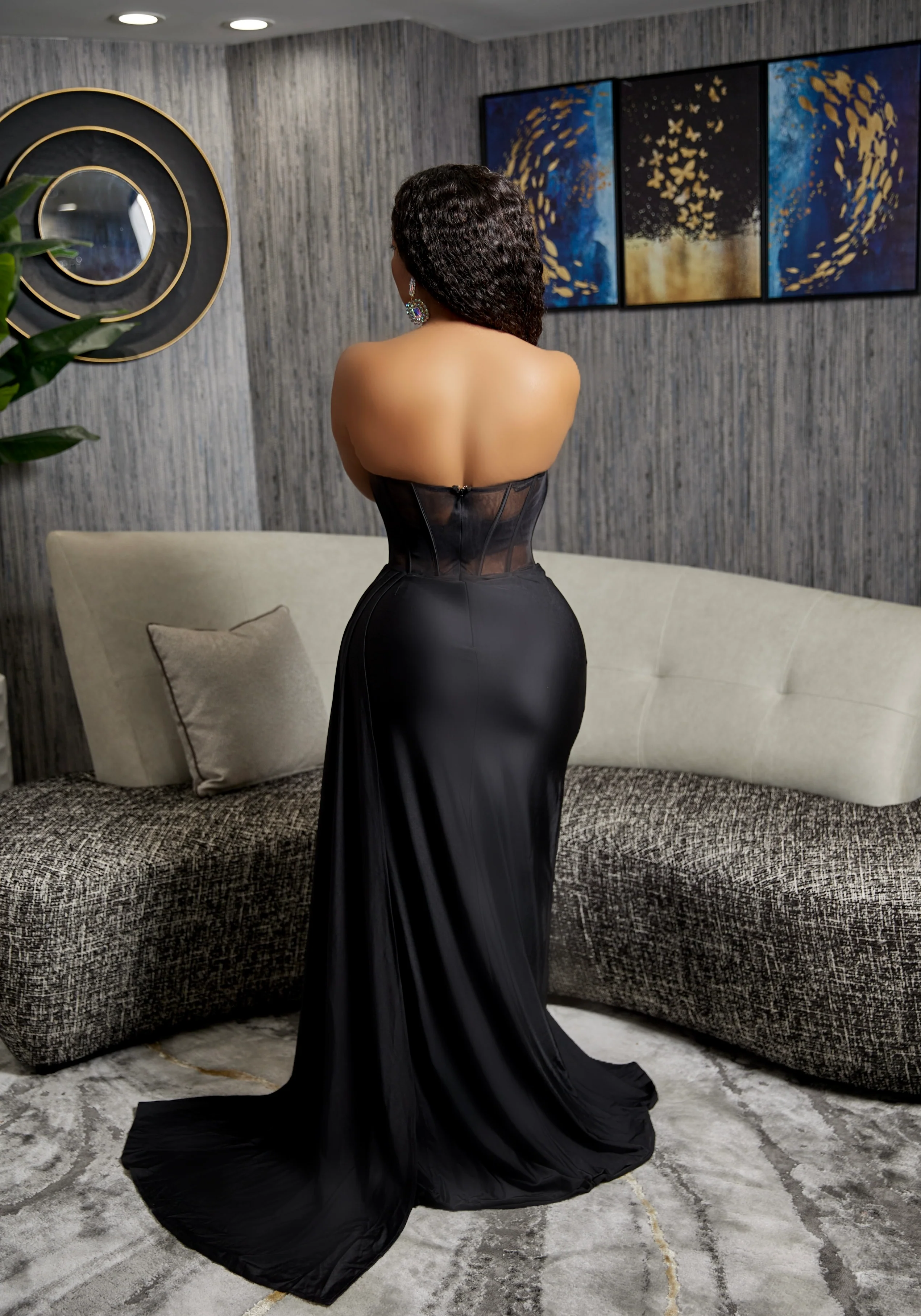 DRAPED CORSET HIGH SLIT GOWN - Image 2