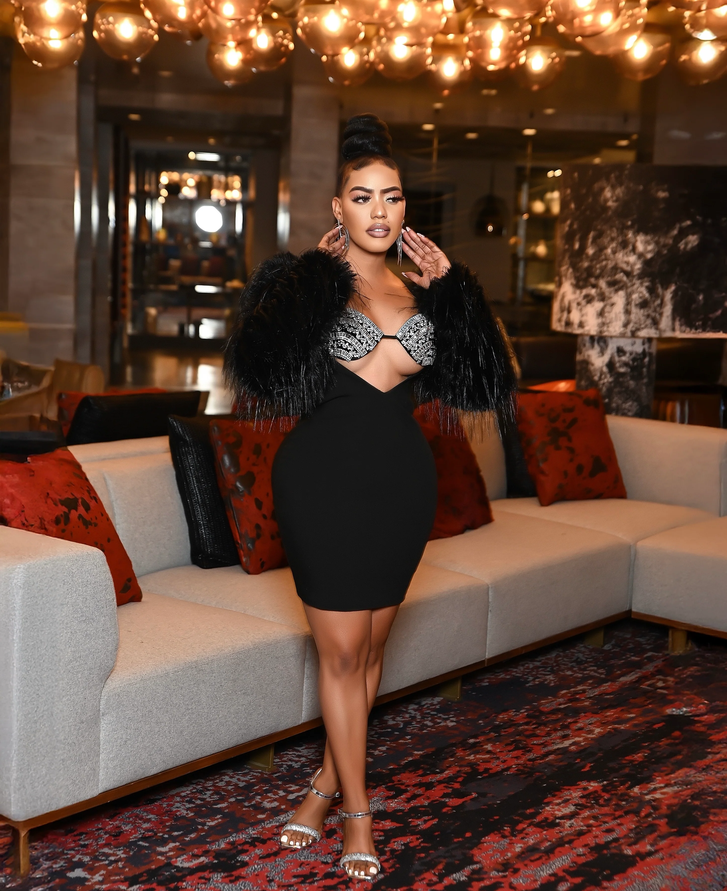 Feather and Rhinestone Mini Dress - Image 4