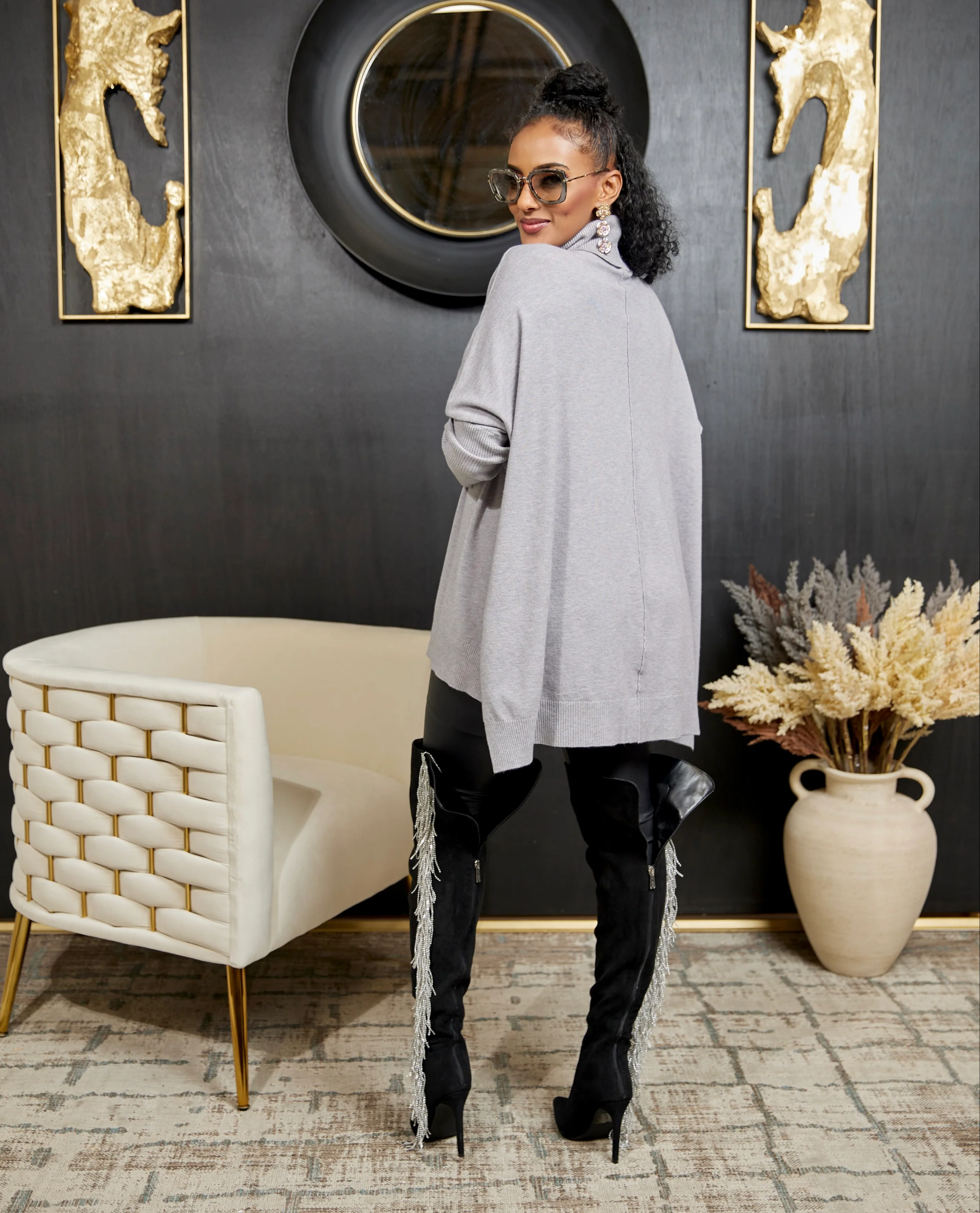 Grey Cowl Neck Top - Image 3