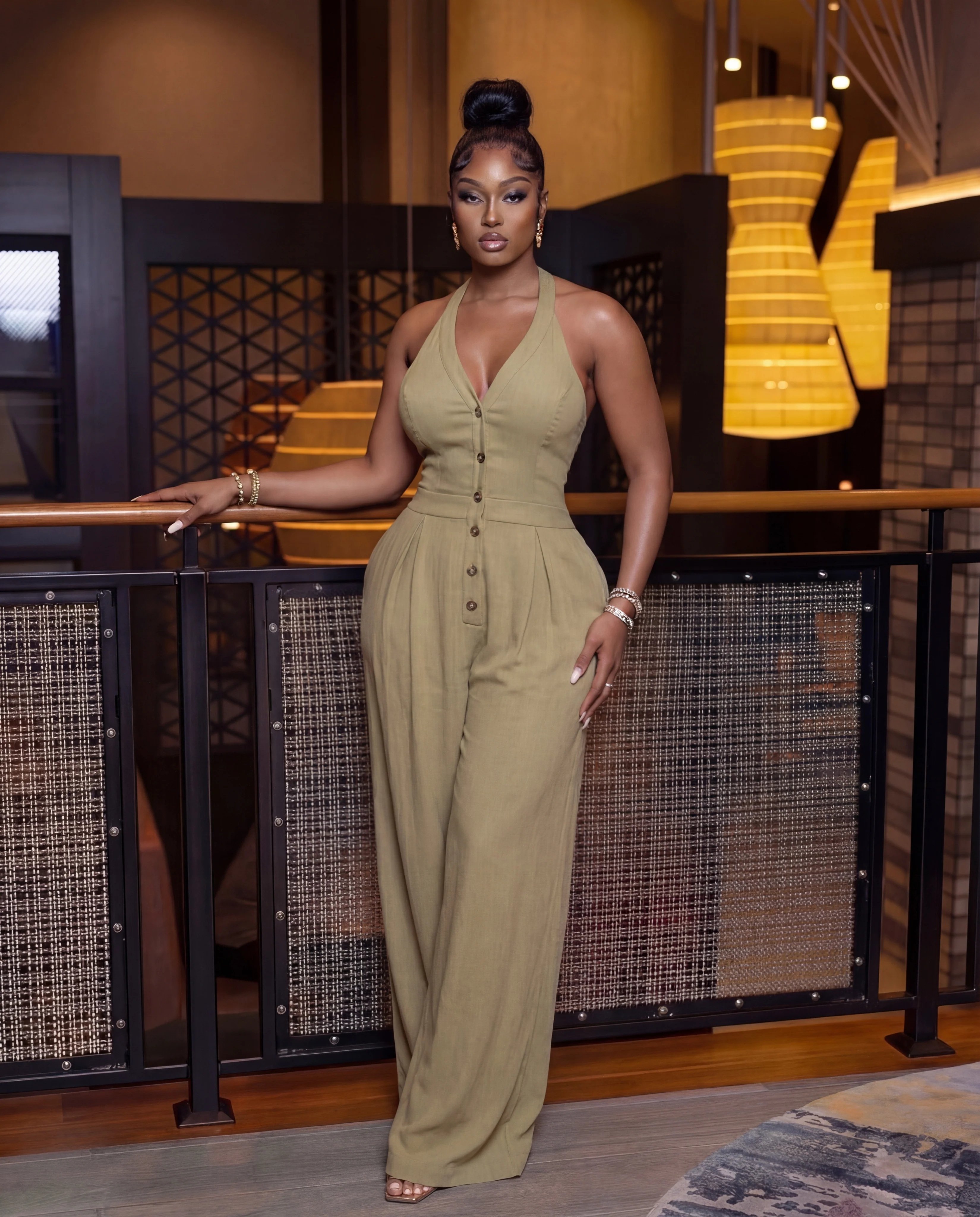 Halter Button-front Jumpsuit