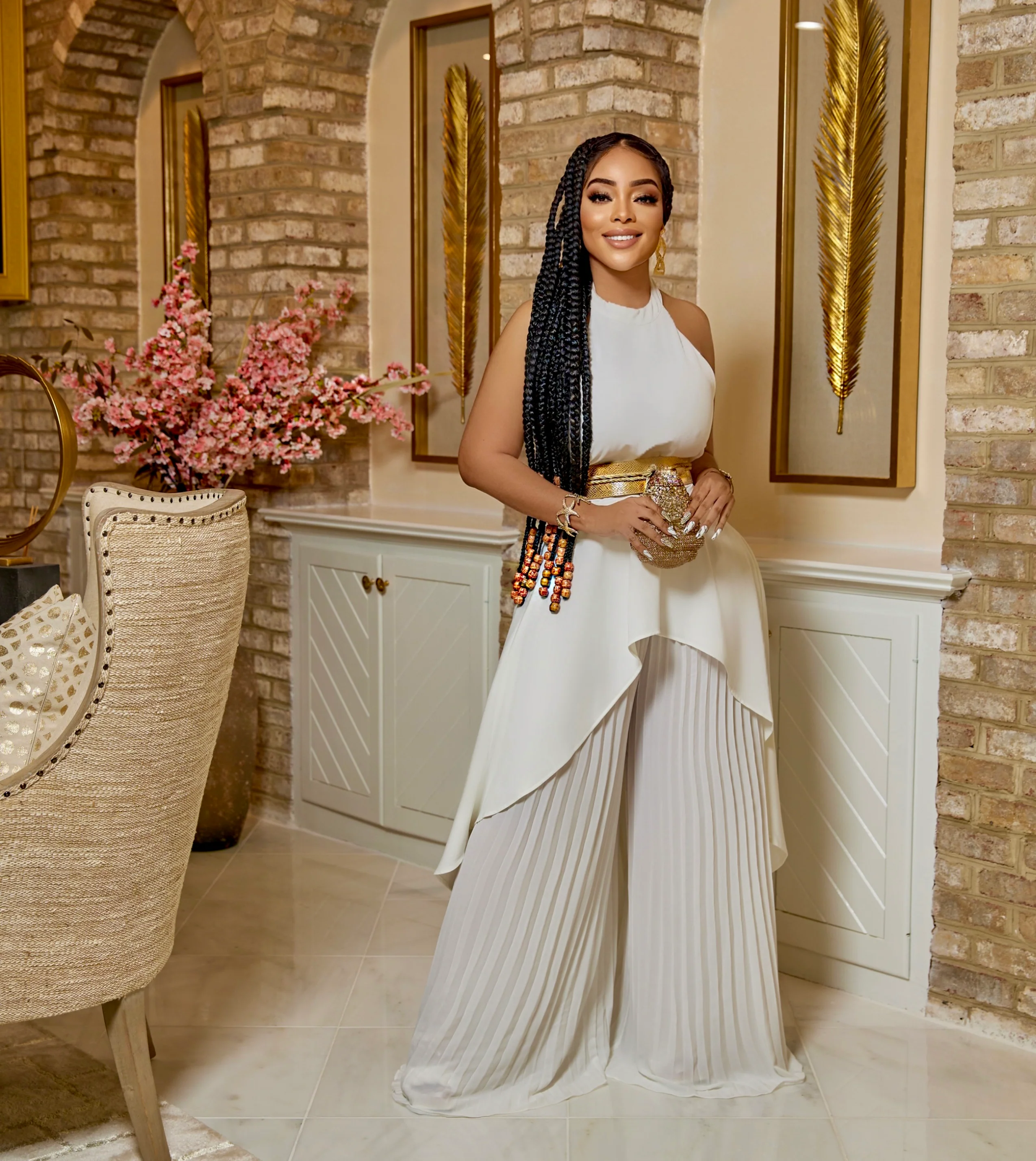 high neck wide leg pants set - Image 2