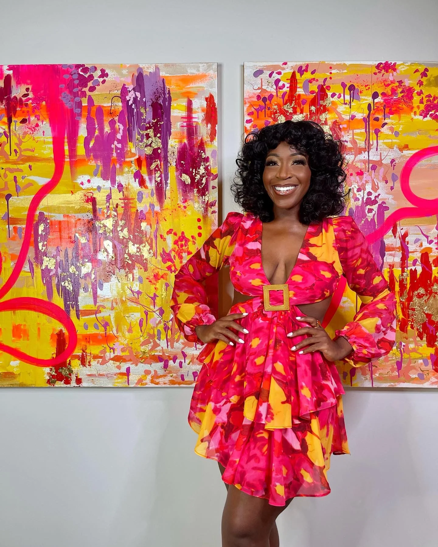 Jiessha Floral Print Cut-Out Ruffle Dress - Image 3