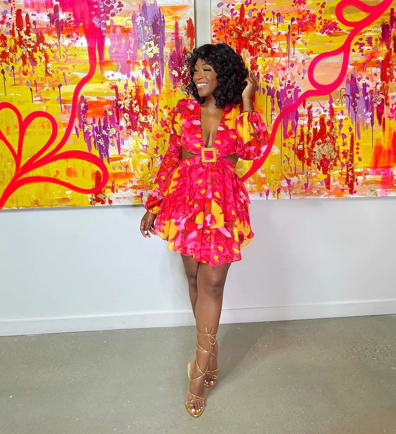 Jiessha Floral Print Cut-Out Ruffle Dress - Image 4