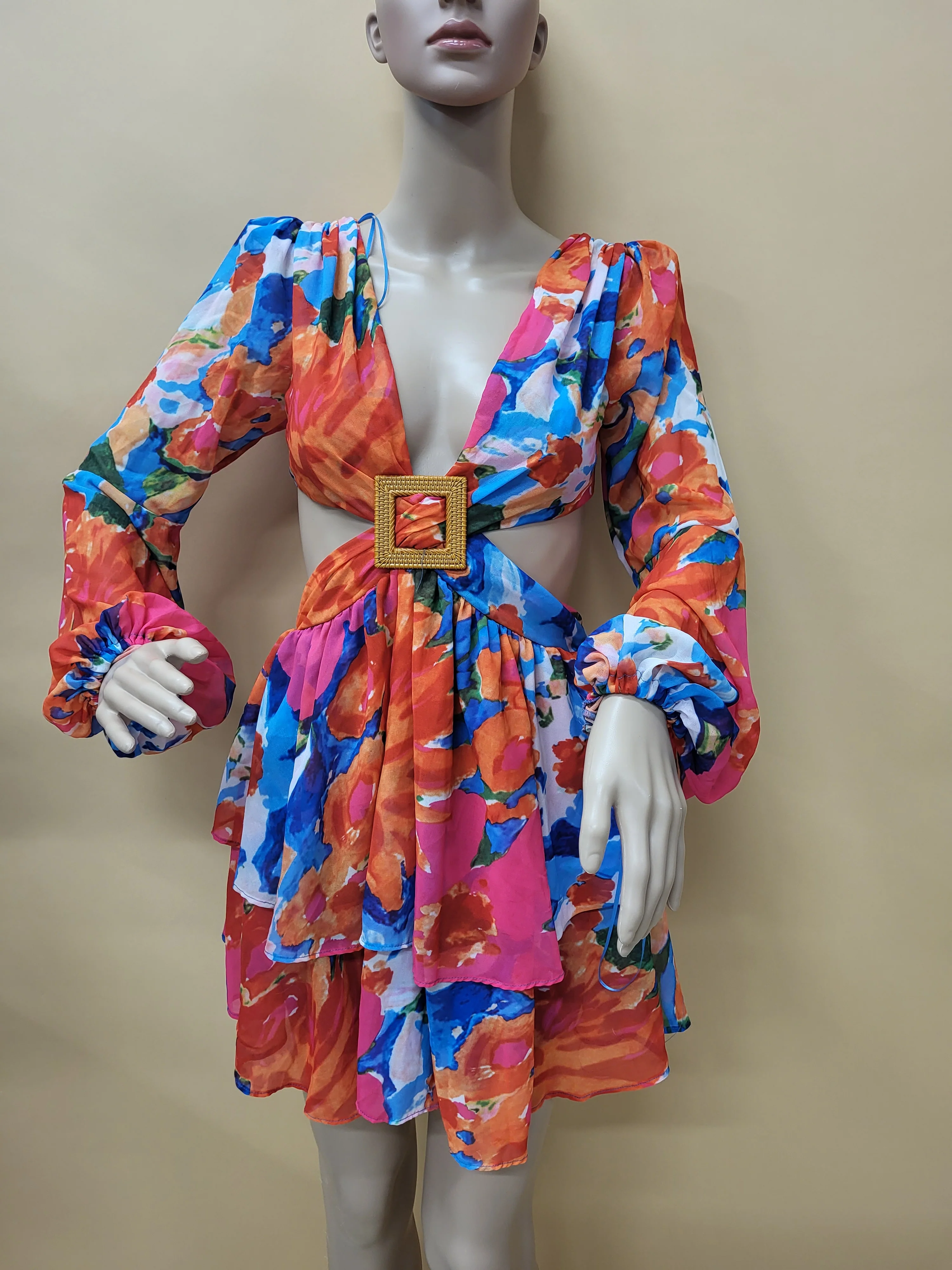 Jiessha Floral Print Cut-Out Ruffle Dress - Image 5