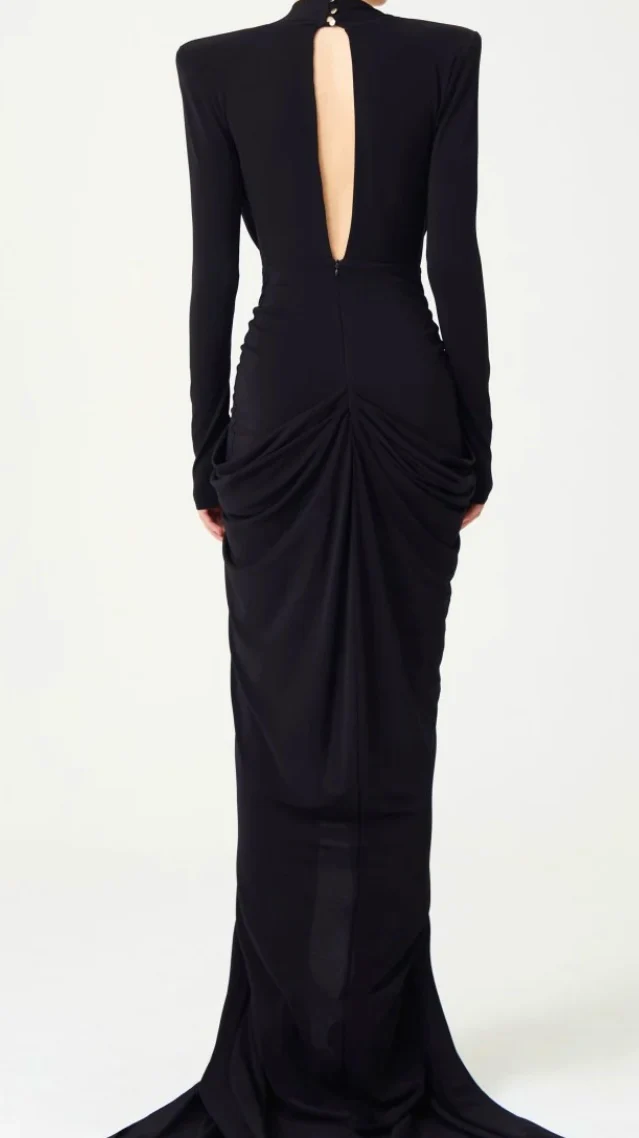 JOLYNE DRAPED GOWN WITH GOLD DETAIL - Image 4