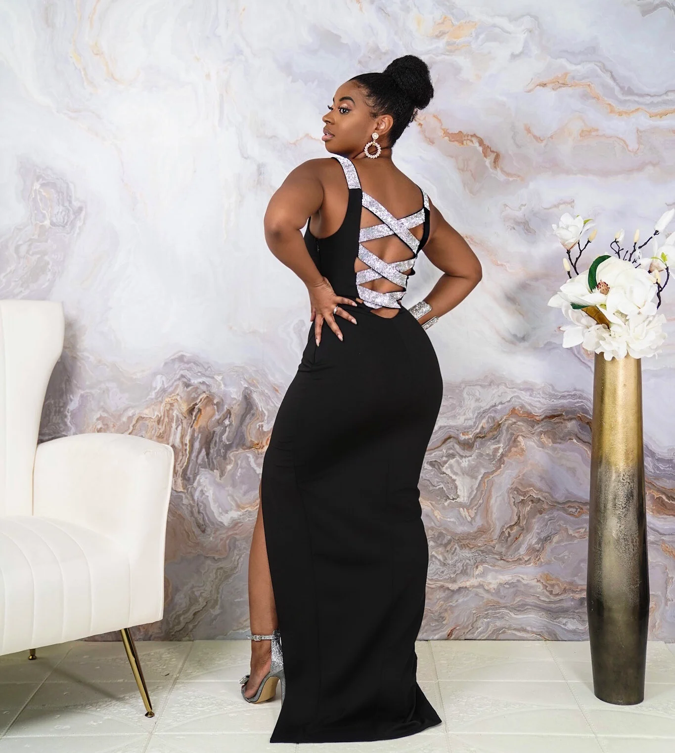 Kel rhinestone cross back gown