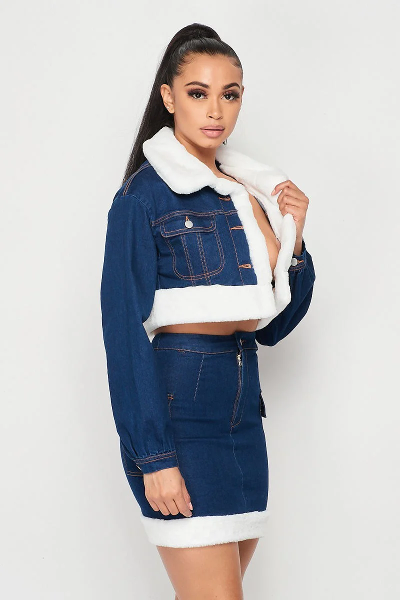 Lexi Denim White Fur Trim Two Piece Set - Image 5