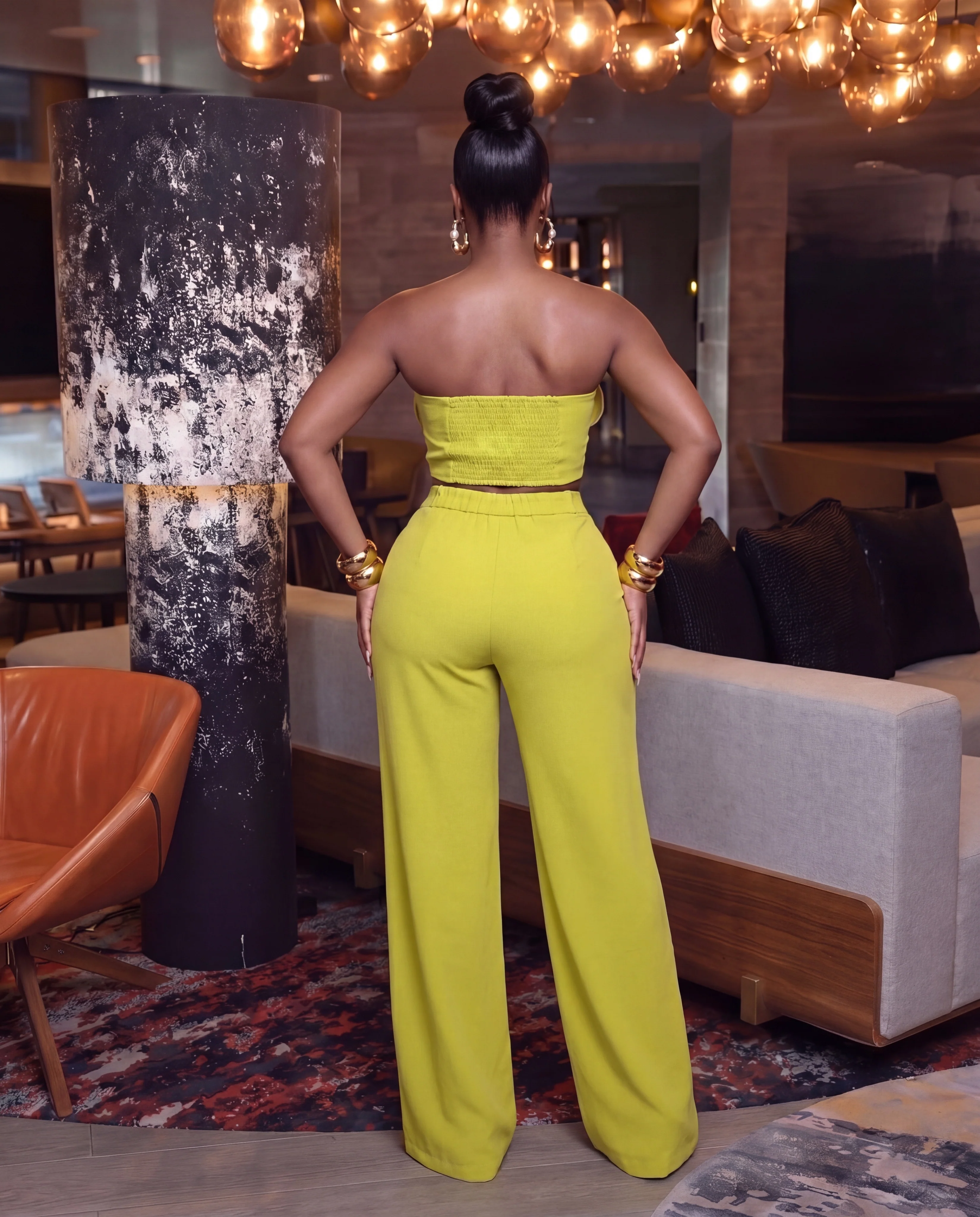 LIME WHITE TRIM APPLIQUE CROP TOP & PANTS SET - Image 3