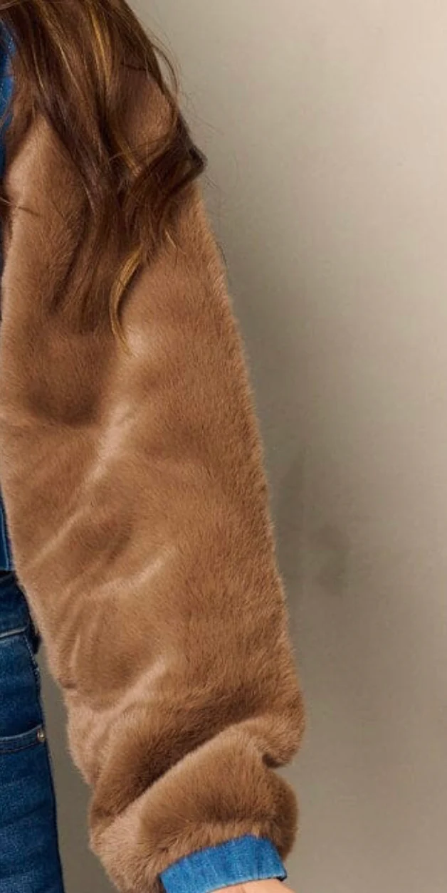 LONG SLEEVE DENIM SHERPA ZIP UP JACKET - Image 4