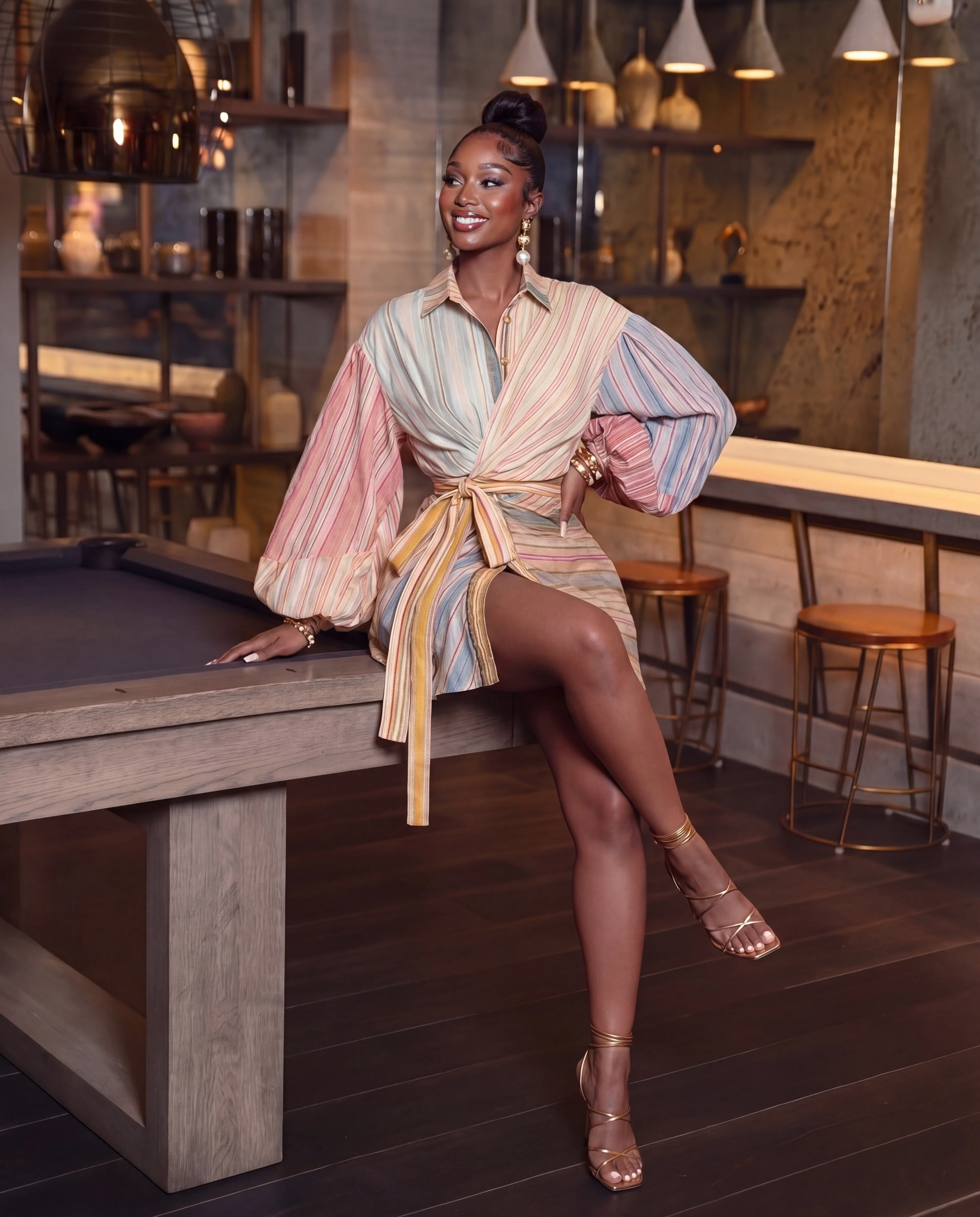 Luna balloon sleeves strip dress