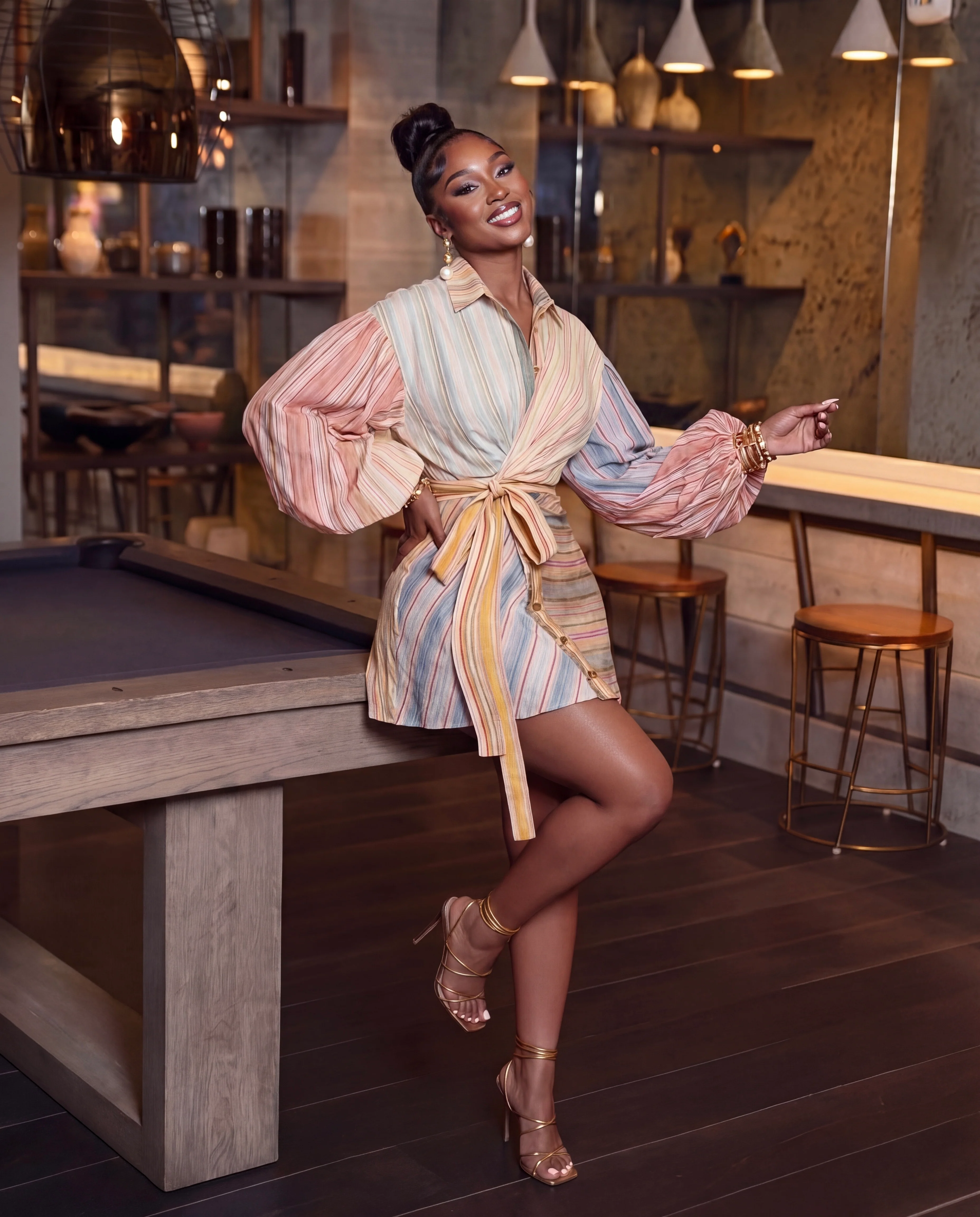 Luna balloon sleeves strip dress - Image 3