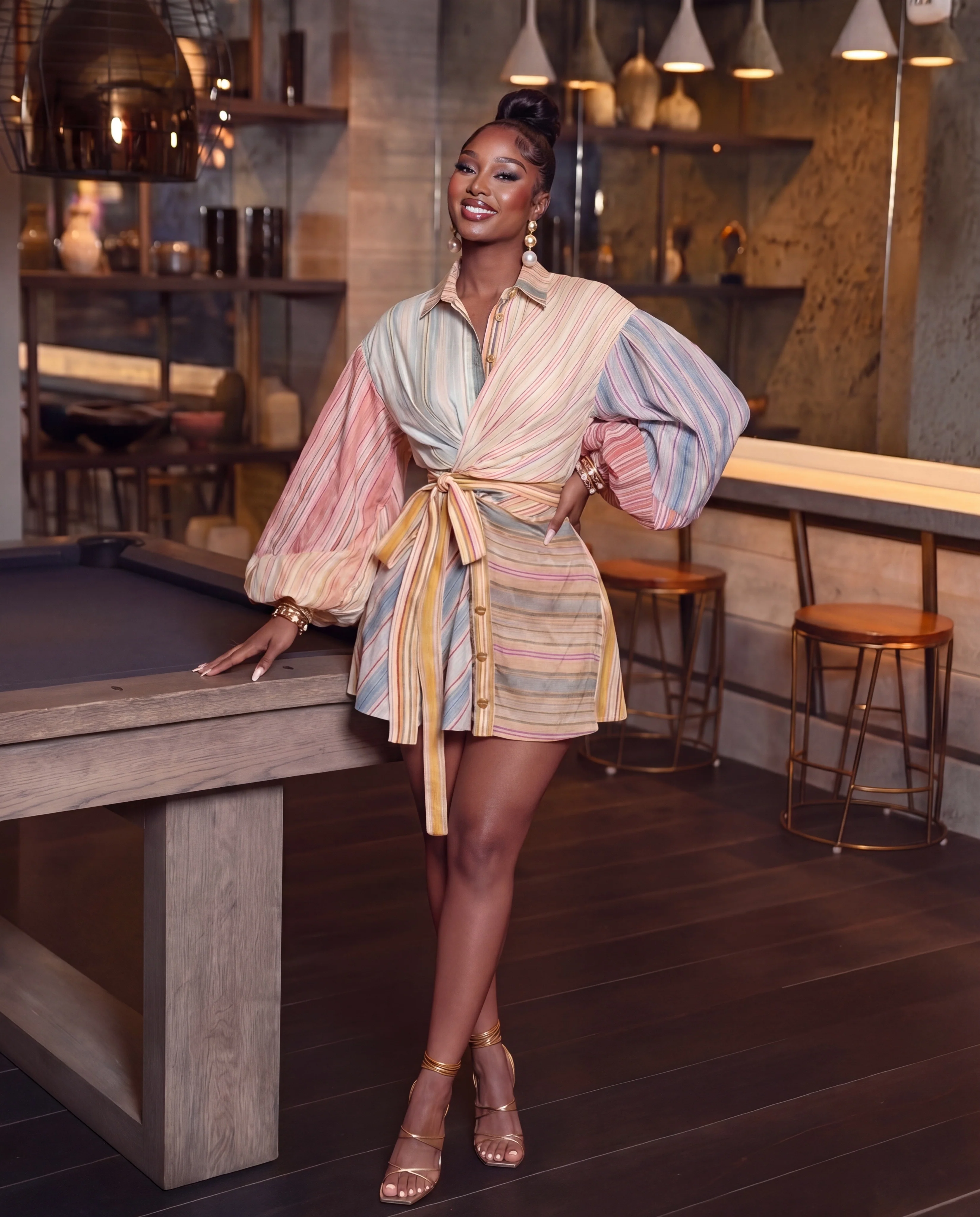 Luna balloon sleeves strip dress - Image 4