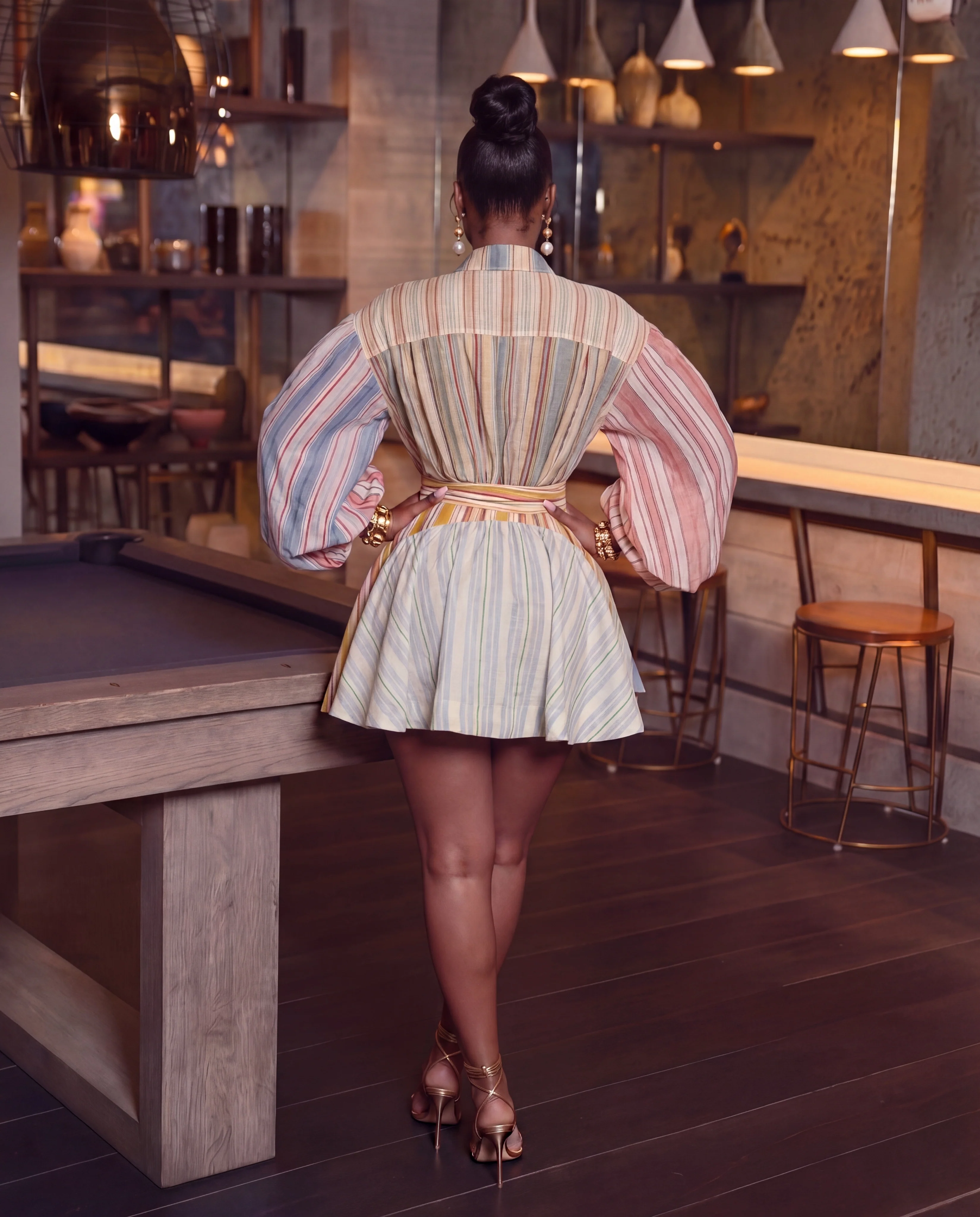 Luna balloon sleeves strip dress - Image 5