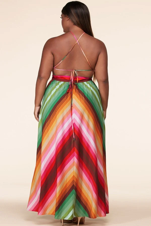 Lux striped twist front cutout maxi dress - Image 3