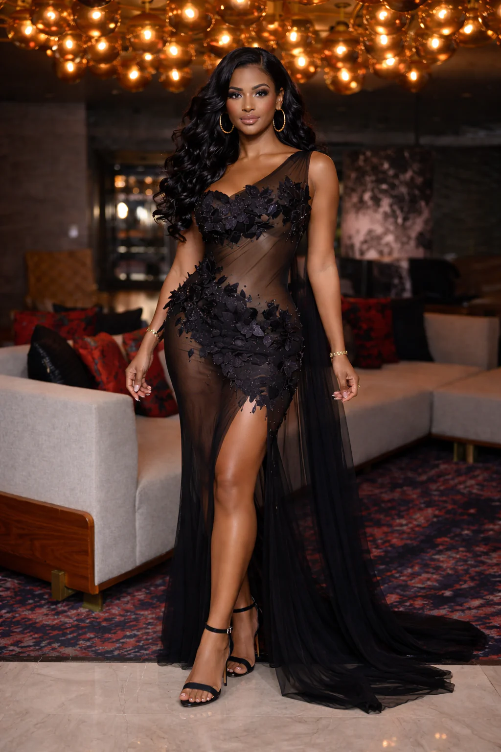 Midnight Bloom Sheer Gown