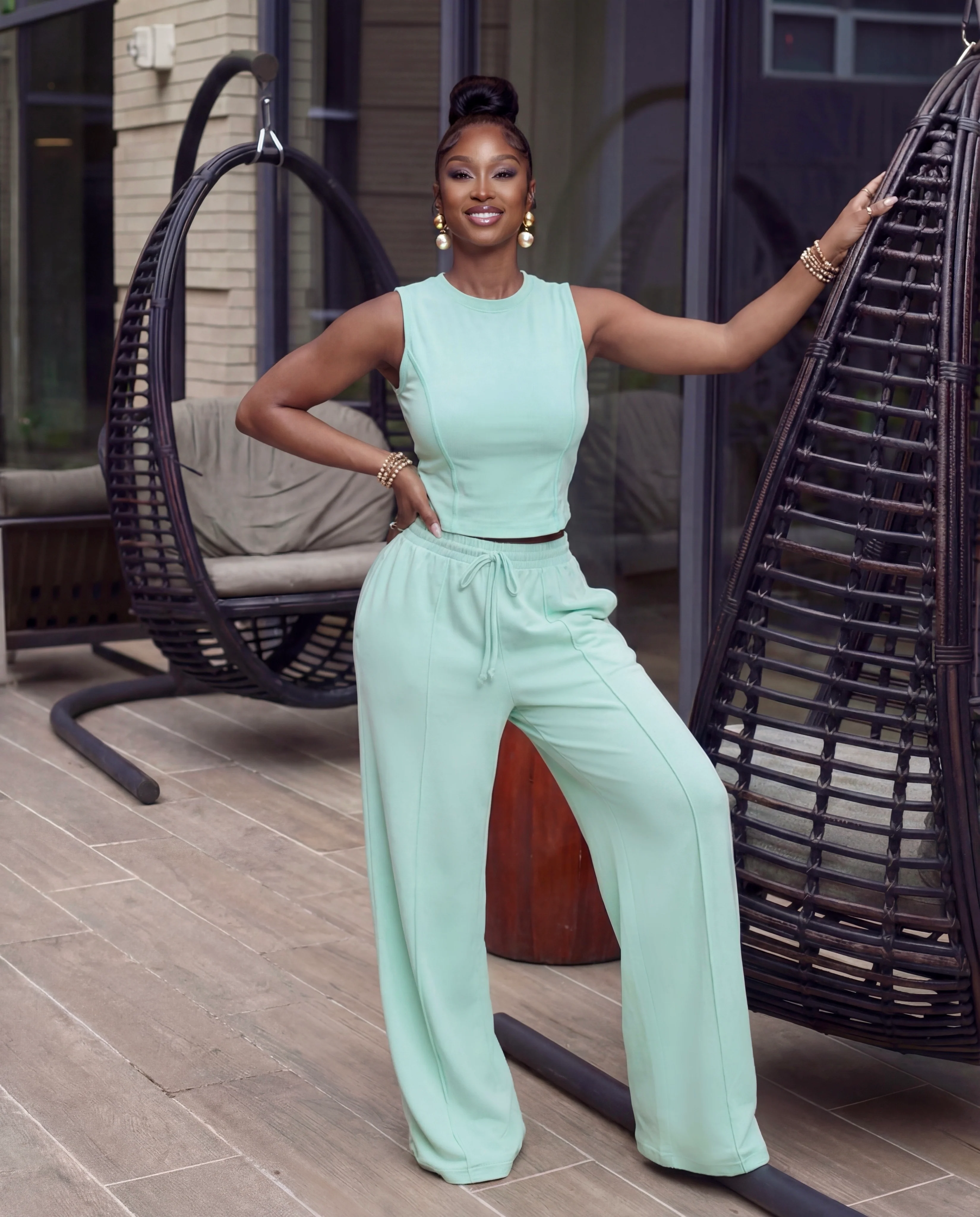 Mineral Washed Sleeveless Top & Wide Leg Pants Set - Image 2