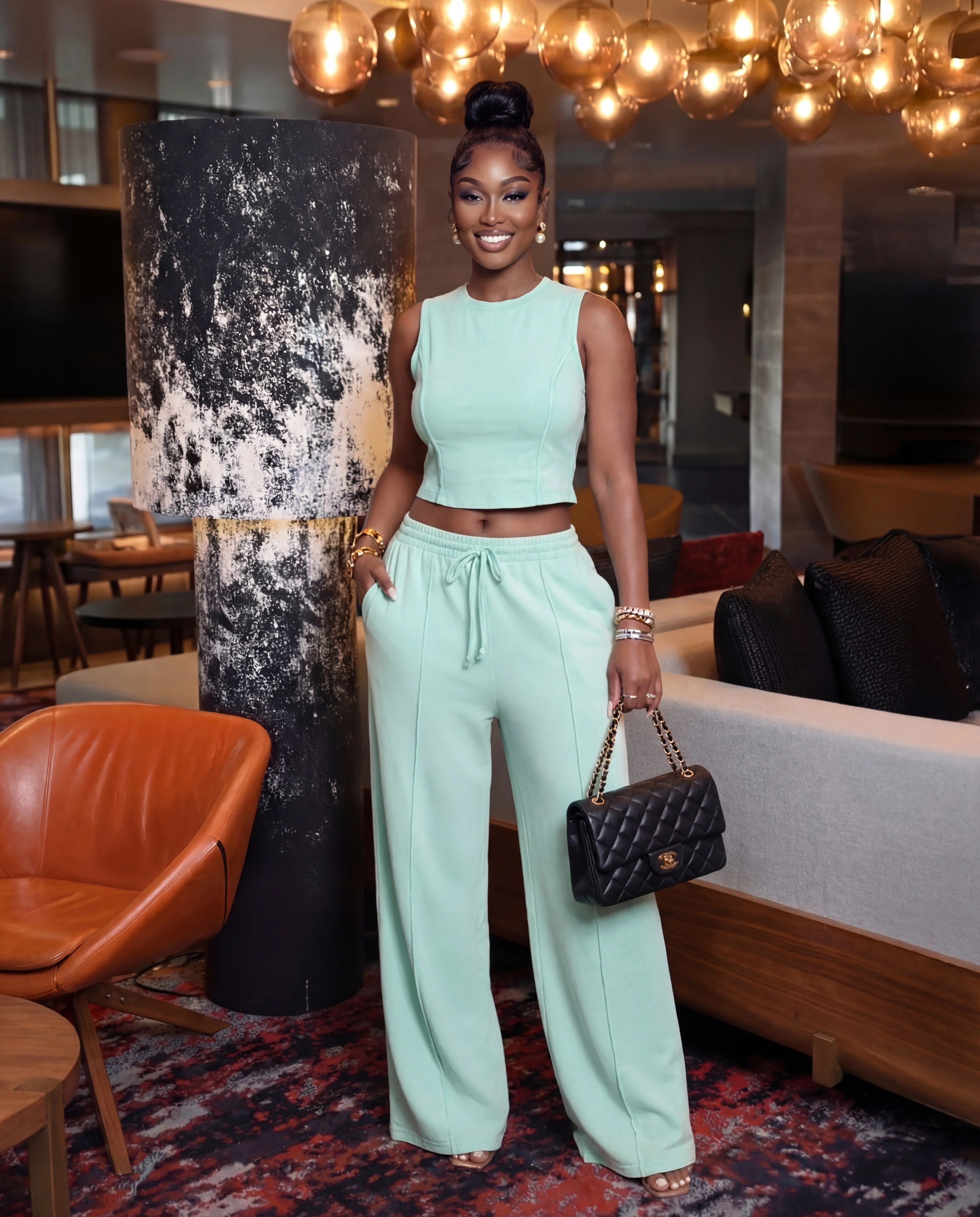 Mineral Washed Sleeveless Top & Wide Leg Pants Set - Image 4