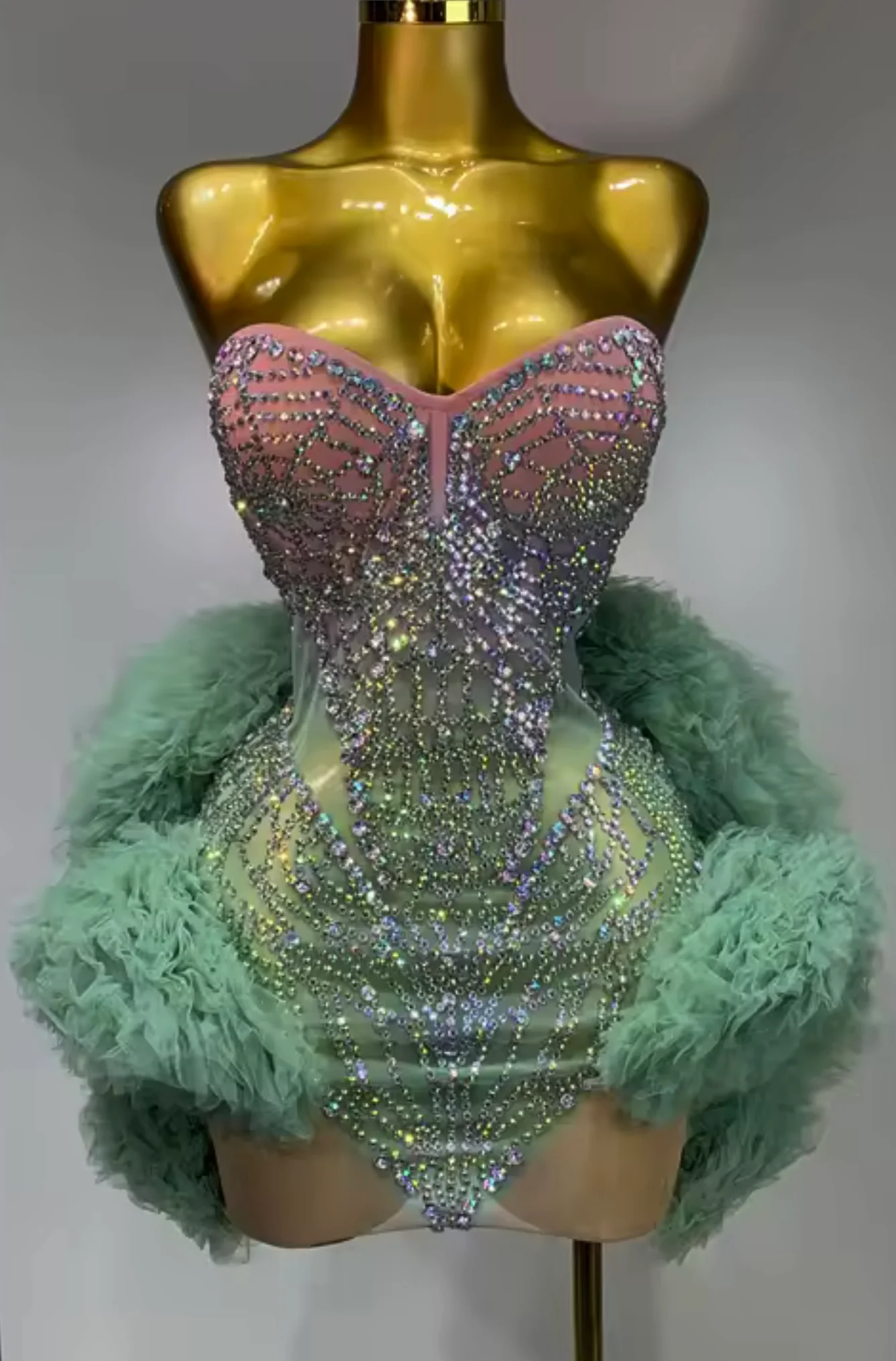 Mint Rhinestone Corset Mini Dress - Image 4