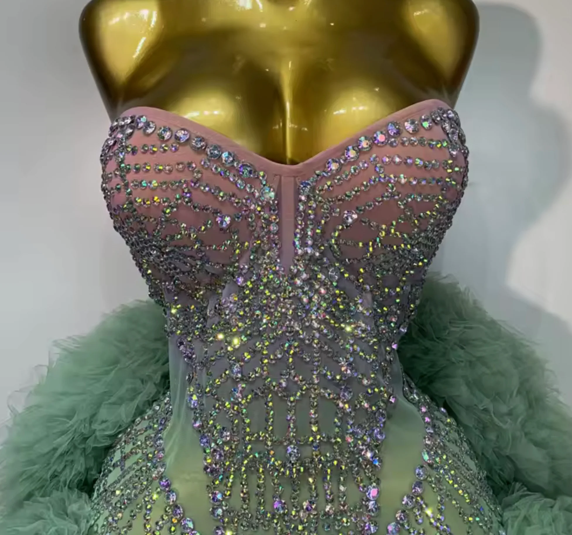 Mint Rhinestone Corset Mini Dress - Image 5