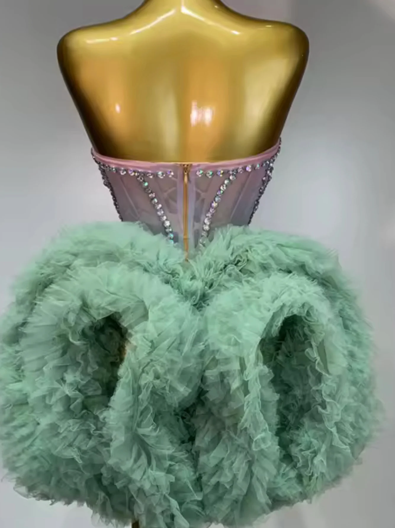 Mint Rhinestone Corset Mini Dress - Image 7