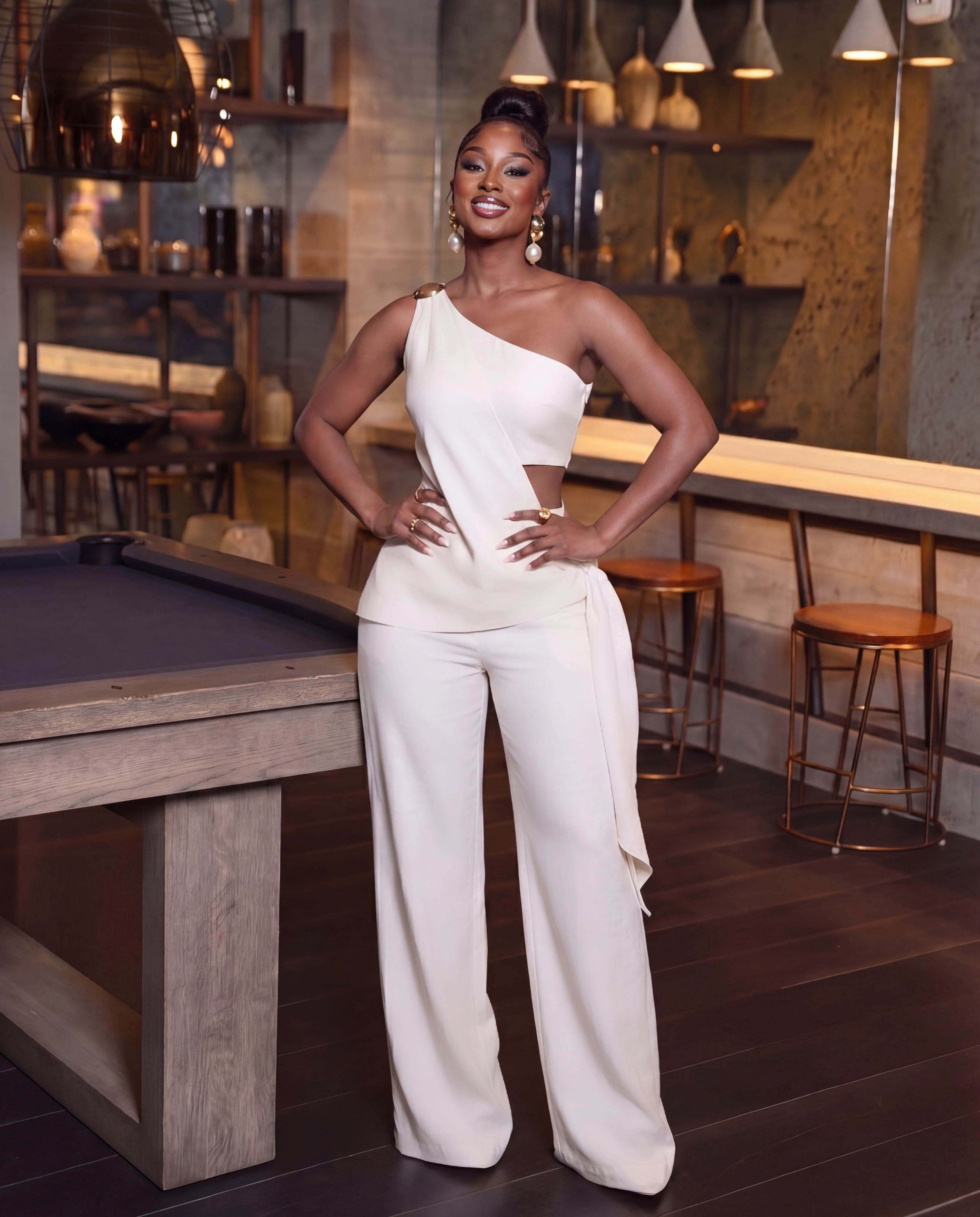 Monette linen Off shoulder Draped Pant Set - Image 2
