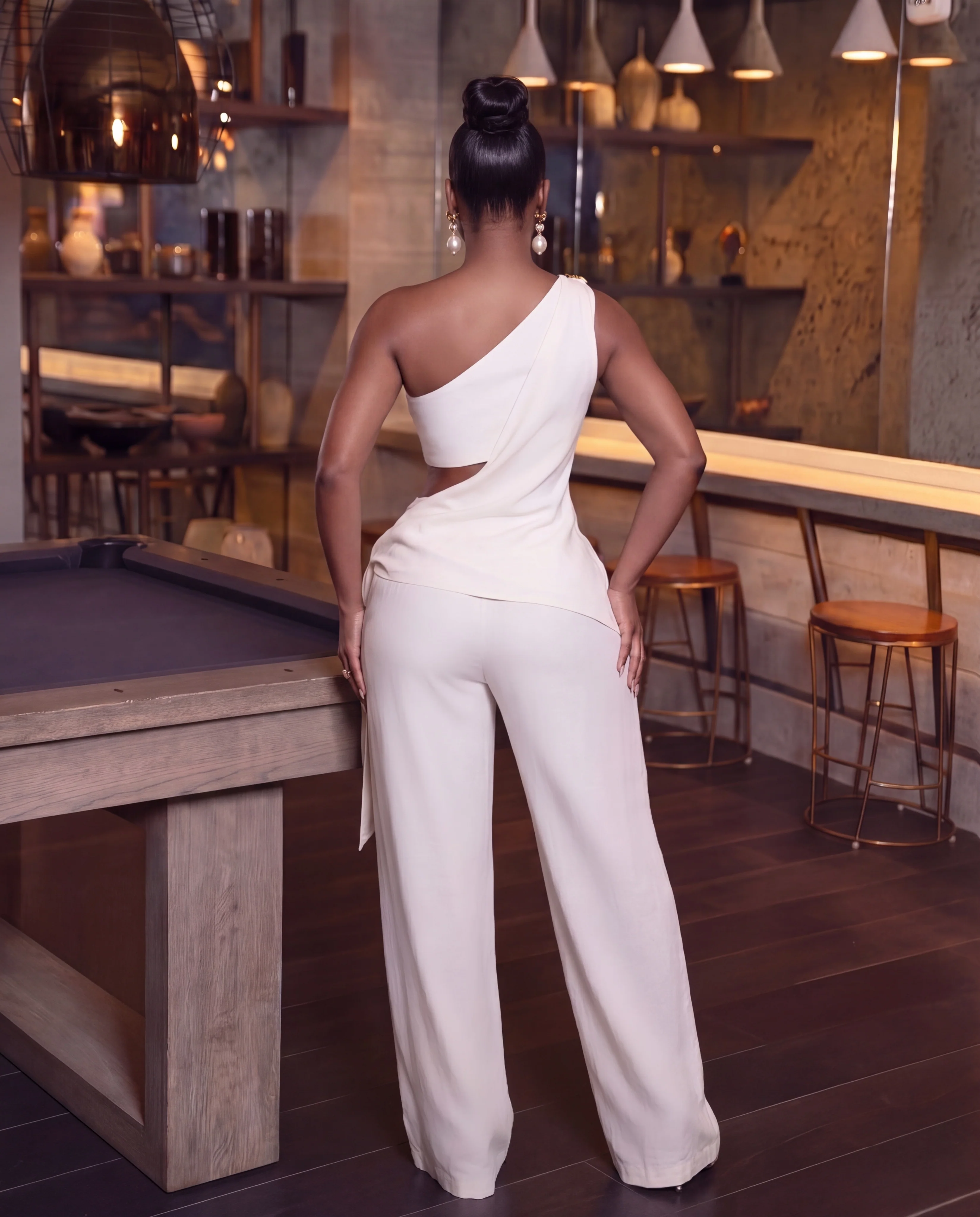 Monette linen Off shoulder Draped Pant Set - Image 3