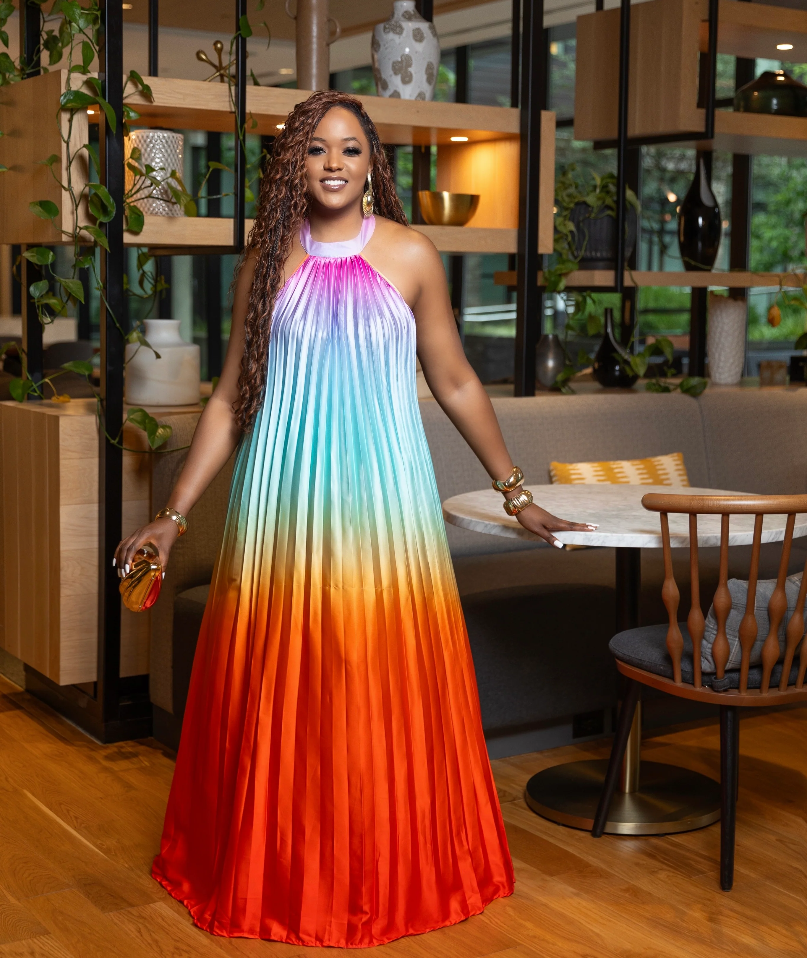 MULTI COLOR PLEATED MAXI DRESS WITH OPEN BACK - Image 3