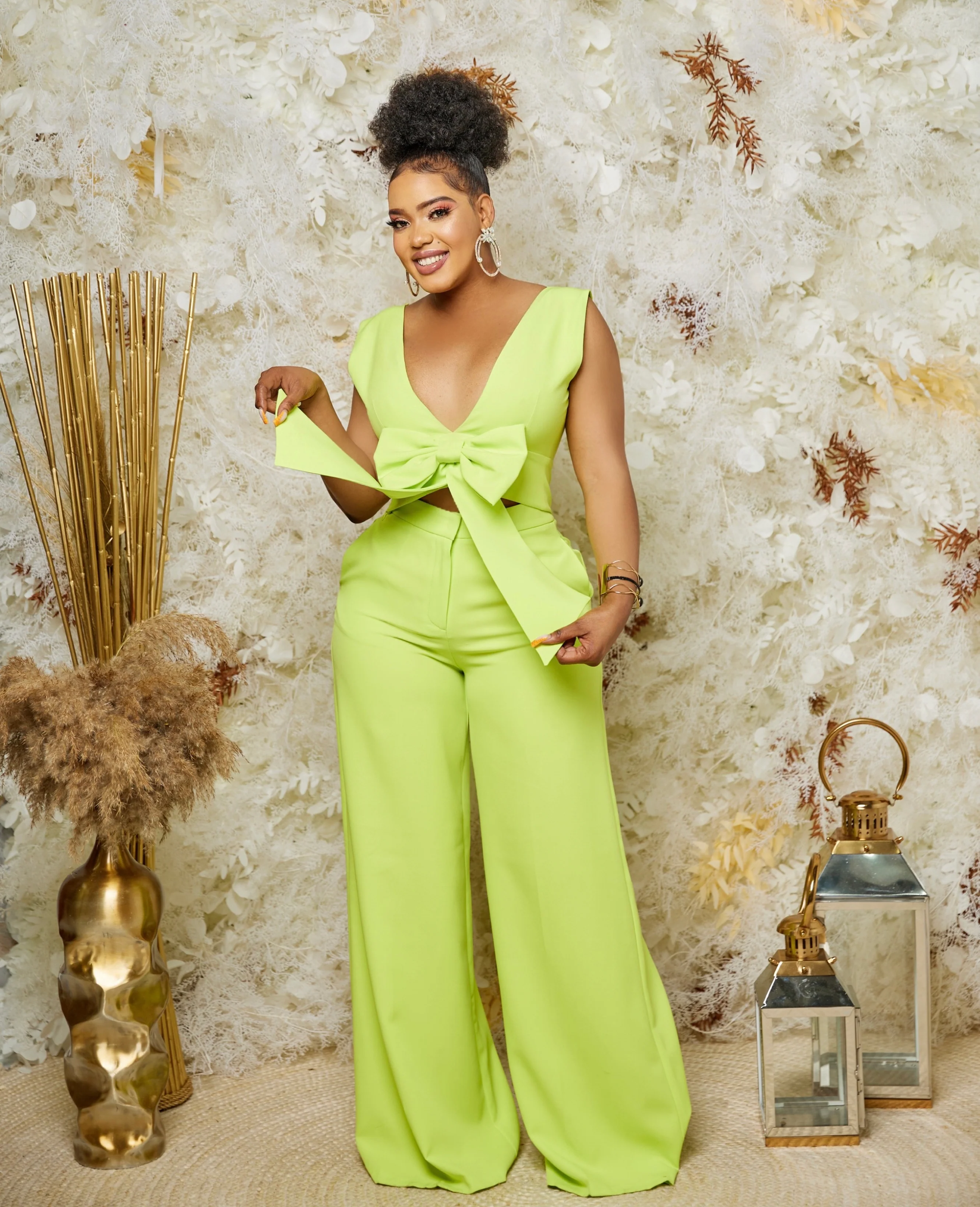 NB EXCLUSIVE Safiyaa Bow top Pants Set (green) - Image 2