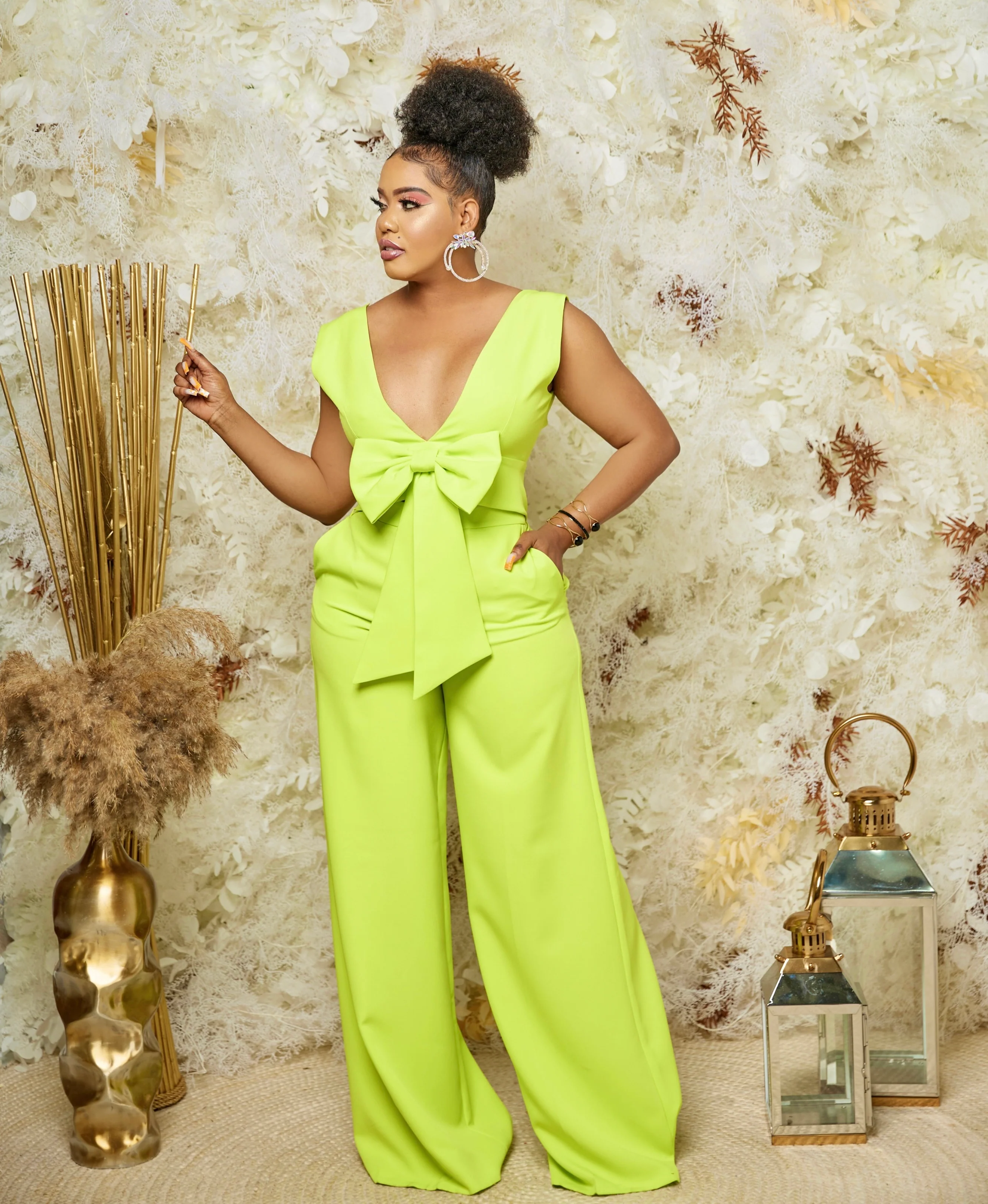 NB EXCLUSIVE Safiyaa Bow top Pants Set (green) - Image 3