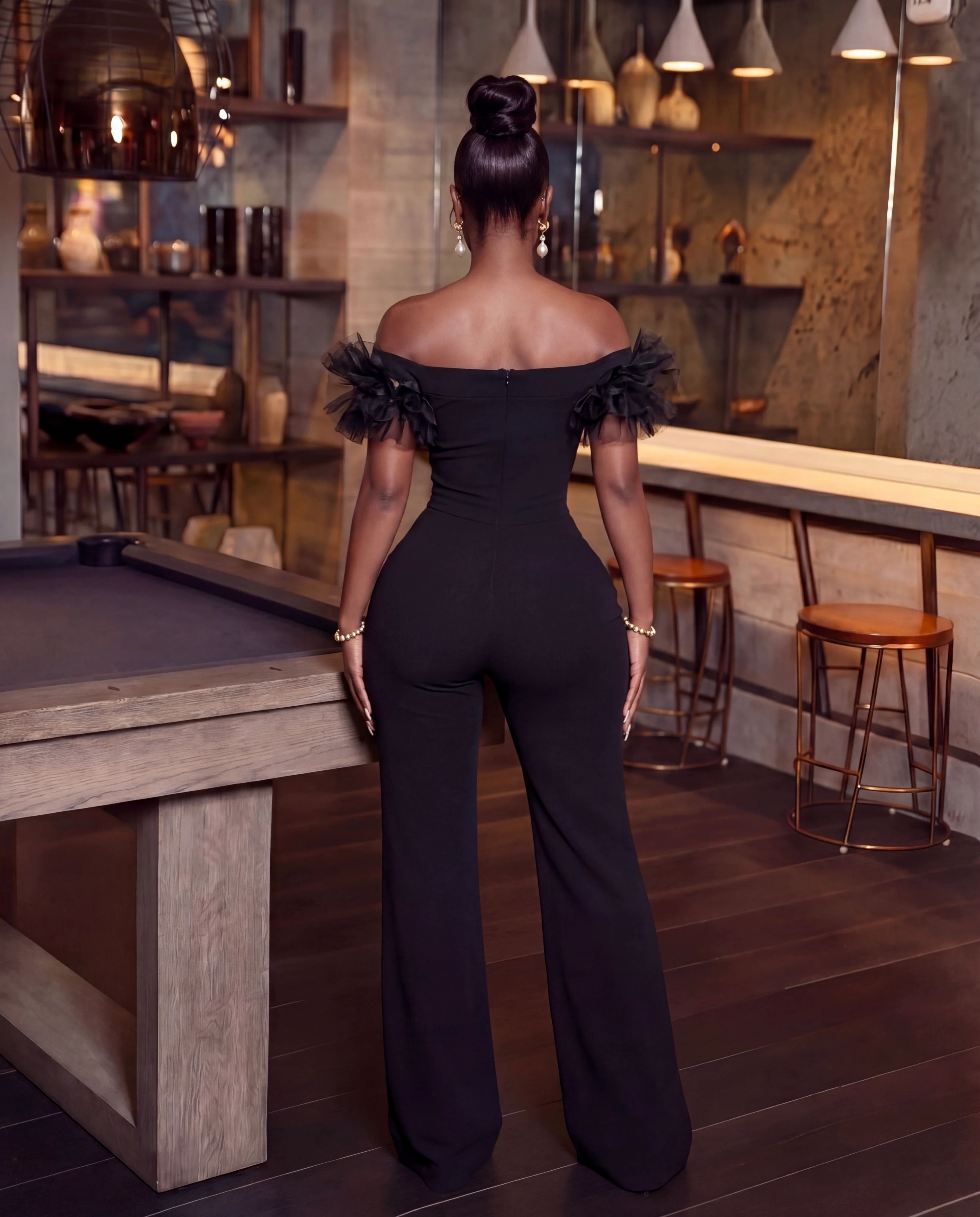 Off Shoulder Flower Aligned Stone Jumpsuit - Image 3