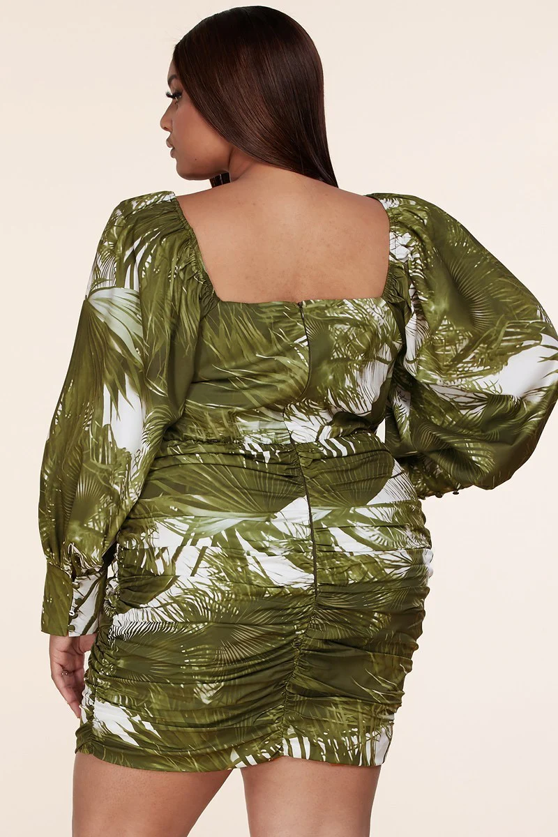 Olive leaf print mini dress - Image 4