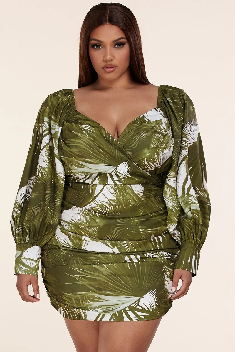 Olive leaf print mini dress - Image 5