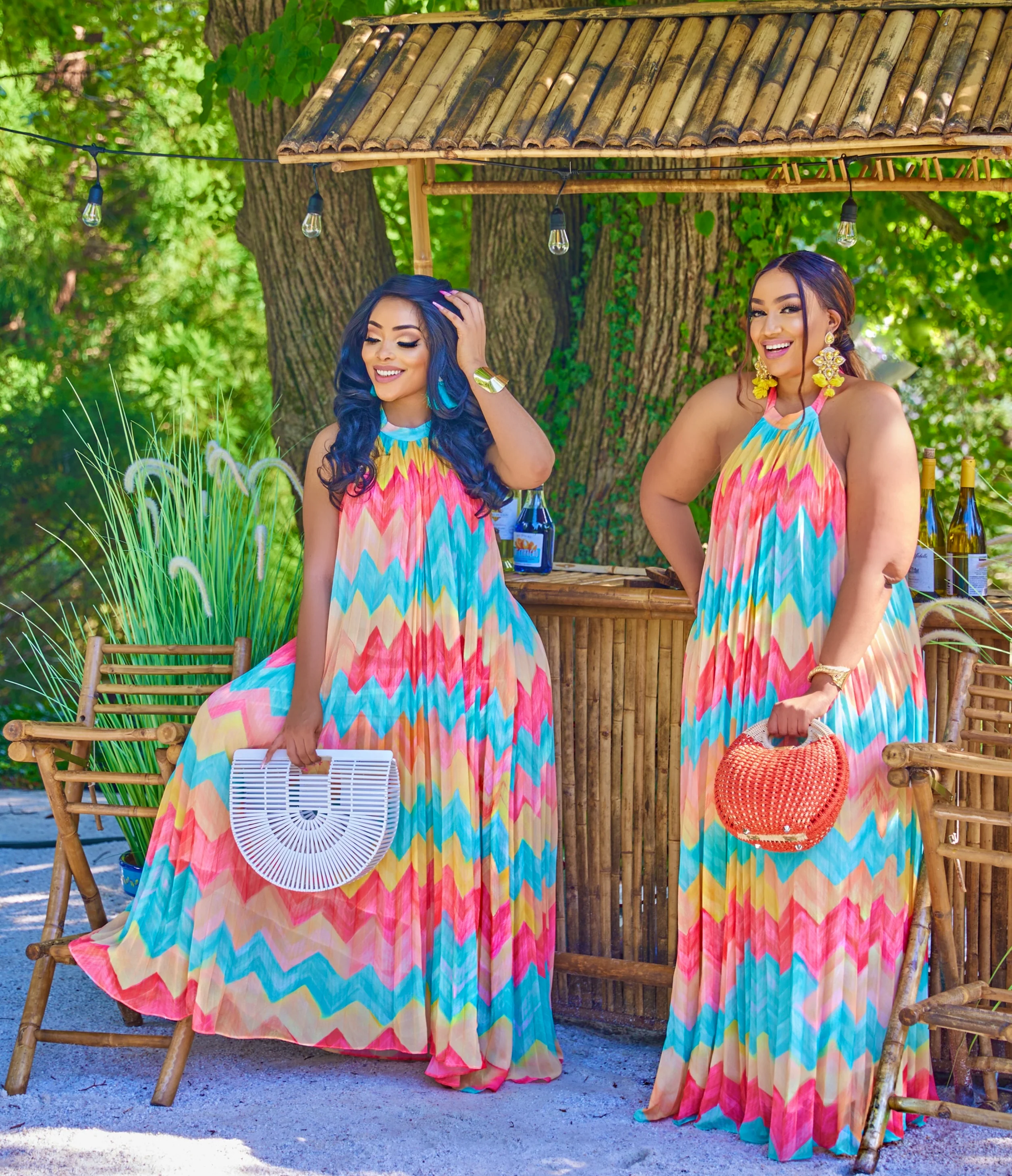 PASTEL MULTI PRINT PLEATED MAXI DRESS