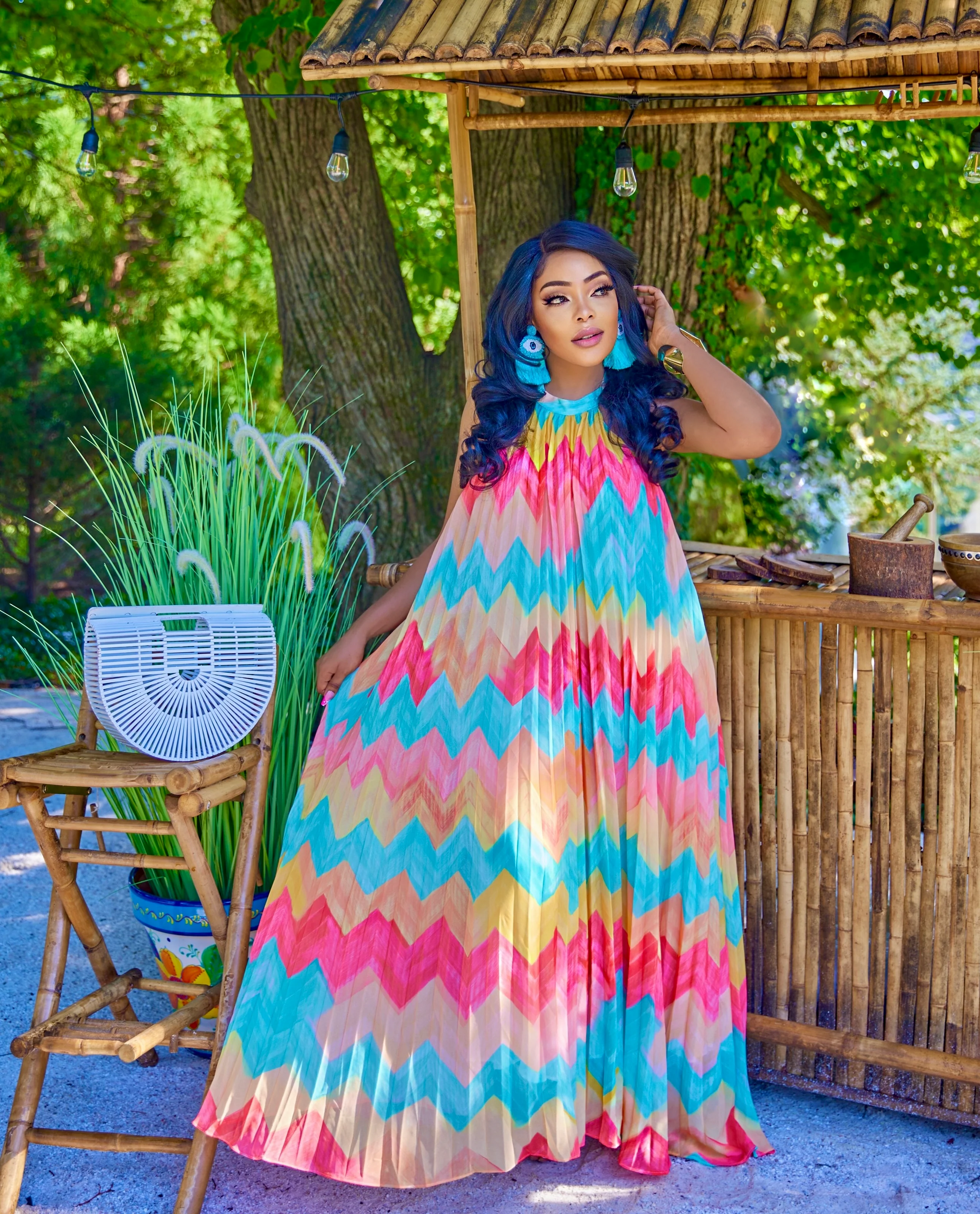 PASTEL MULTI PRINT PLEATED MAXI DRESS - Image 2