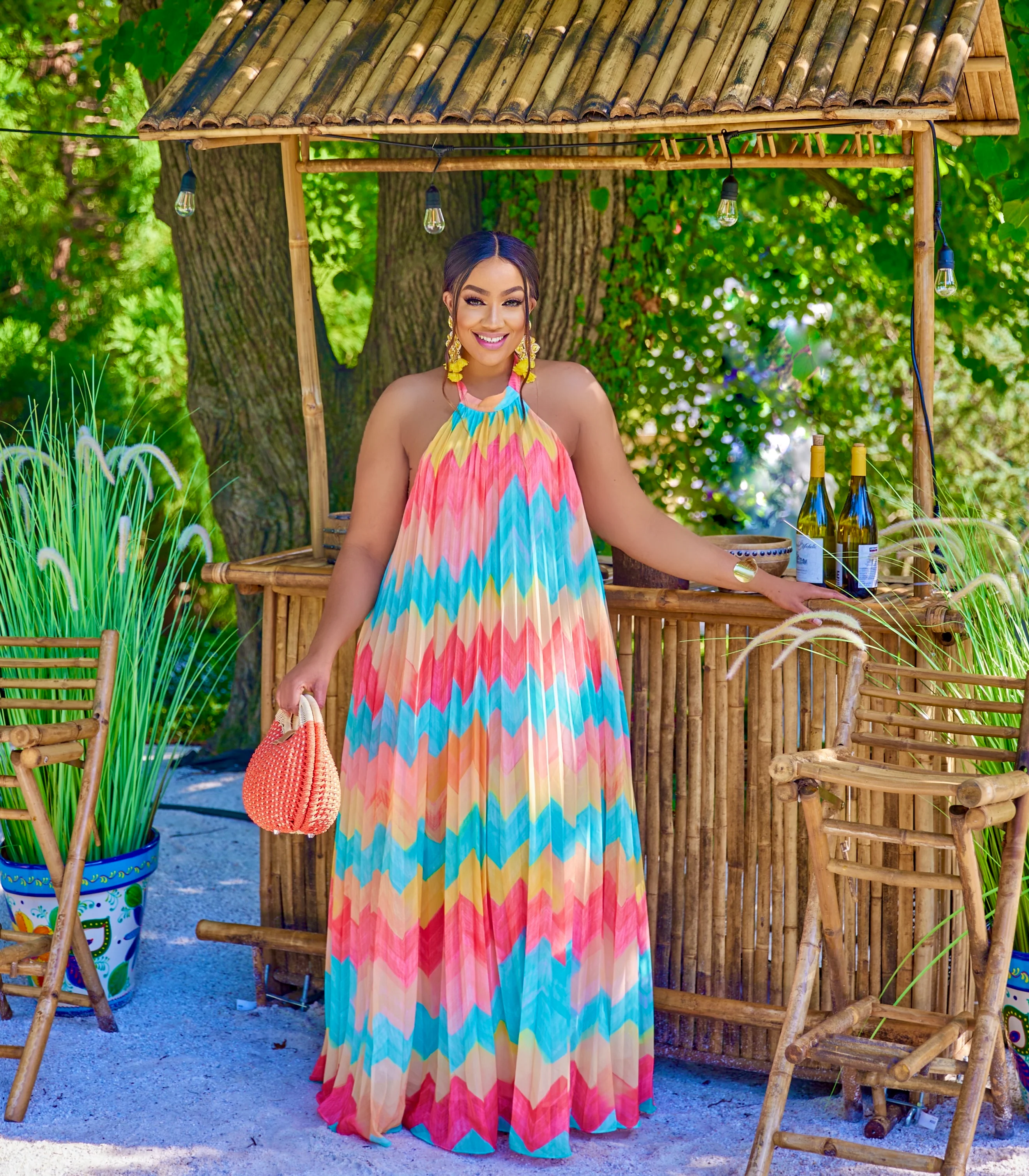 PASTEL MULTI PRINT PLEATED MAXI DRESS - Image 3