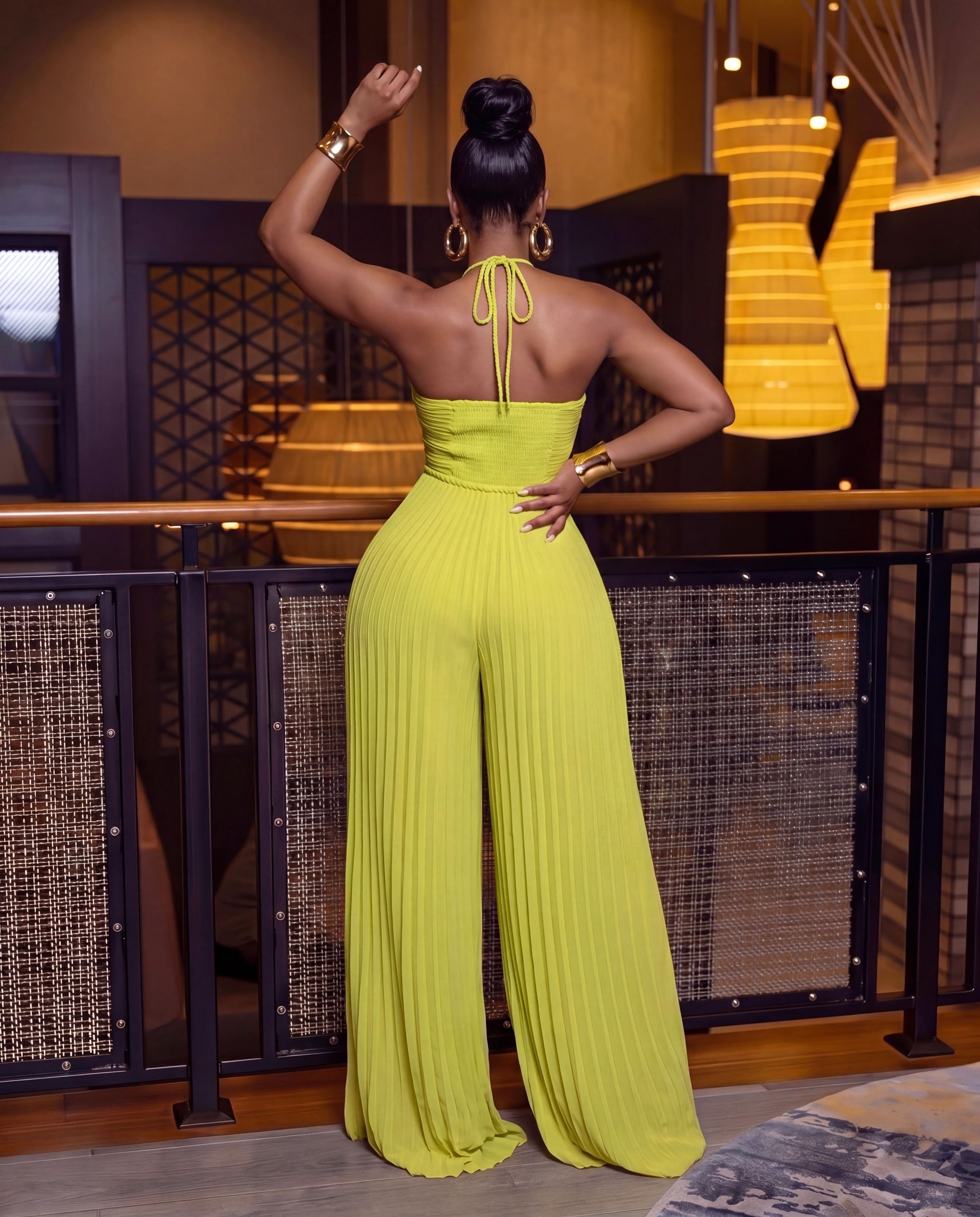 Pleated Braided Strap Halter Neck Jumpsuit - Image 2